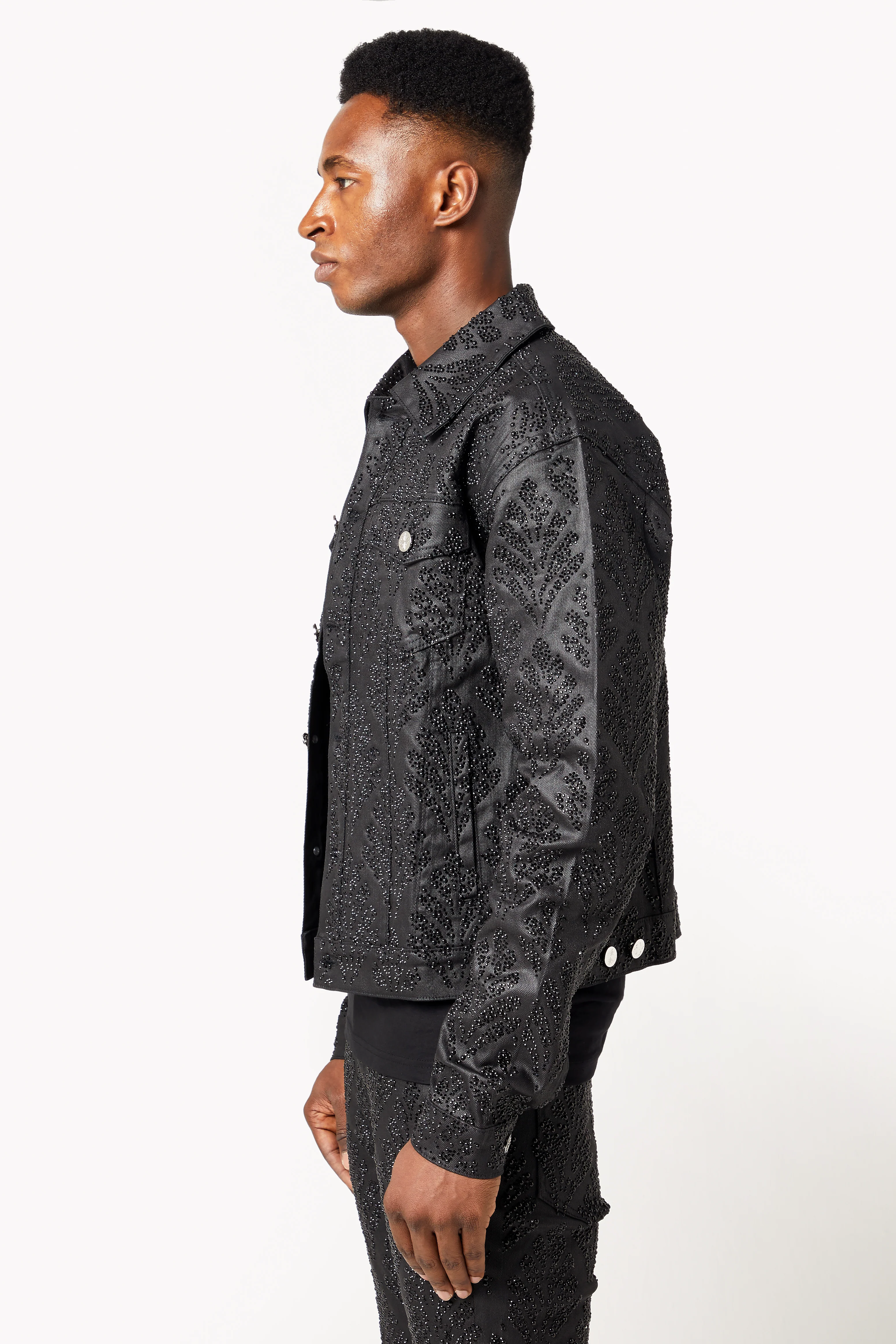 All Black Embellished Denim Jacket V3 - Image 3