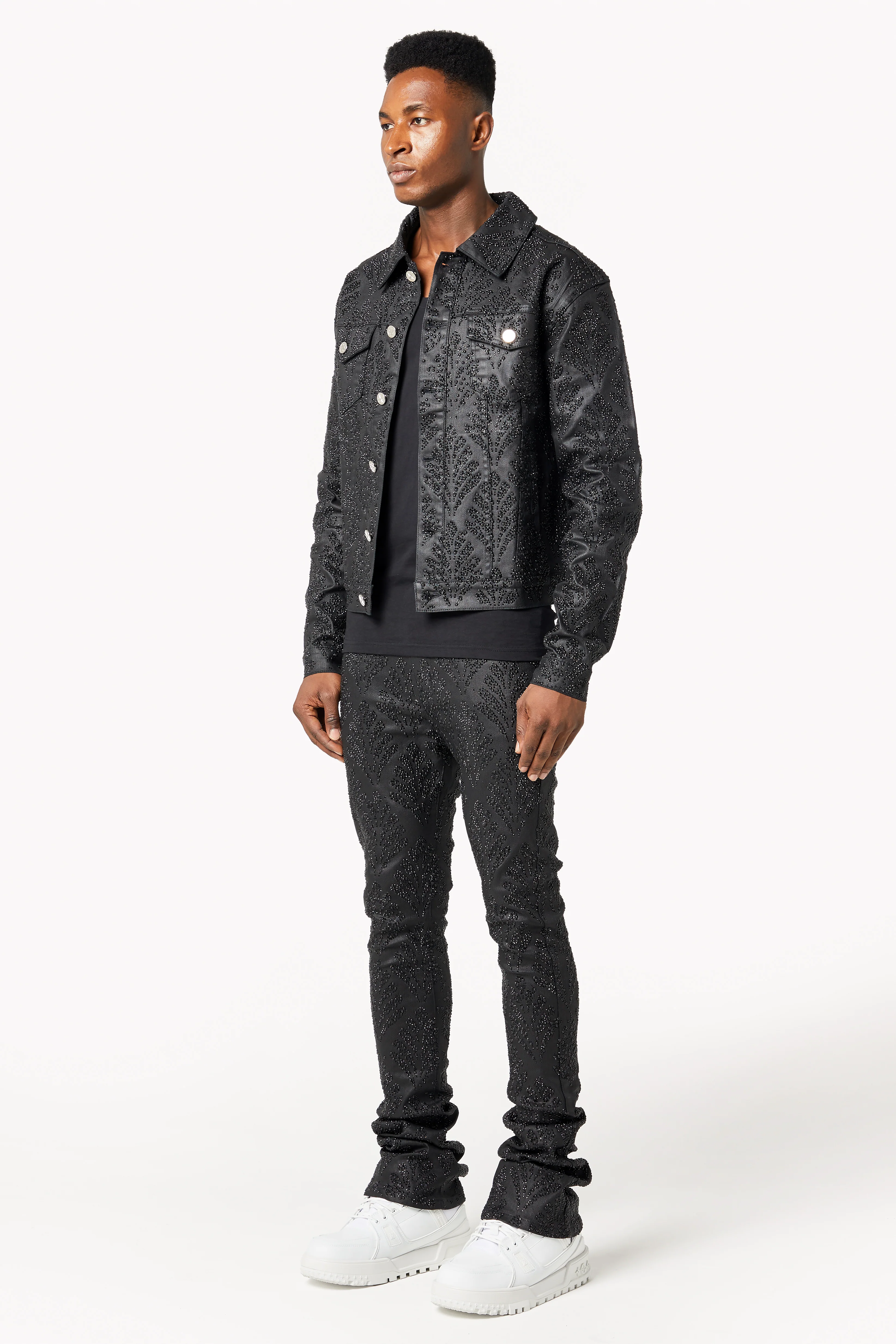 All Black Embellished Denim Jacket V3 - Image 7