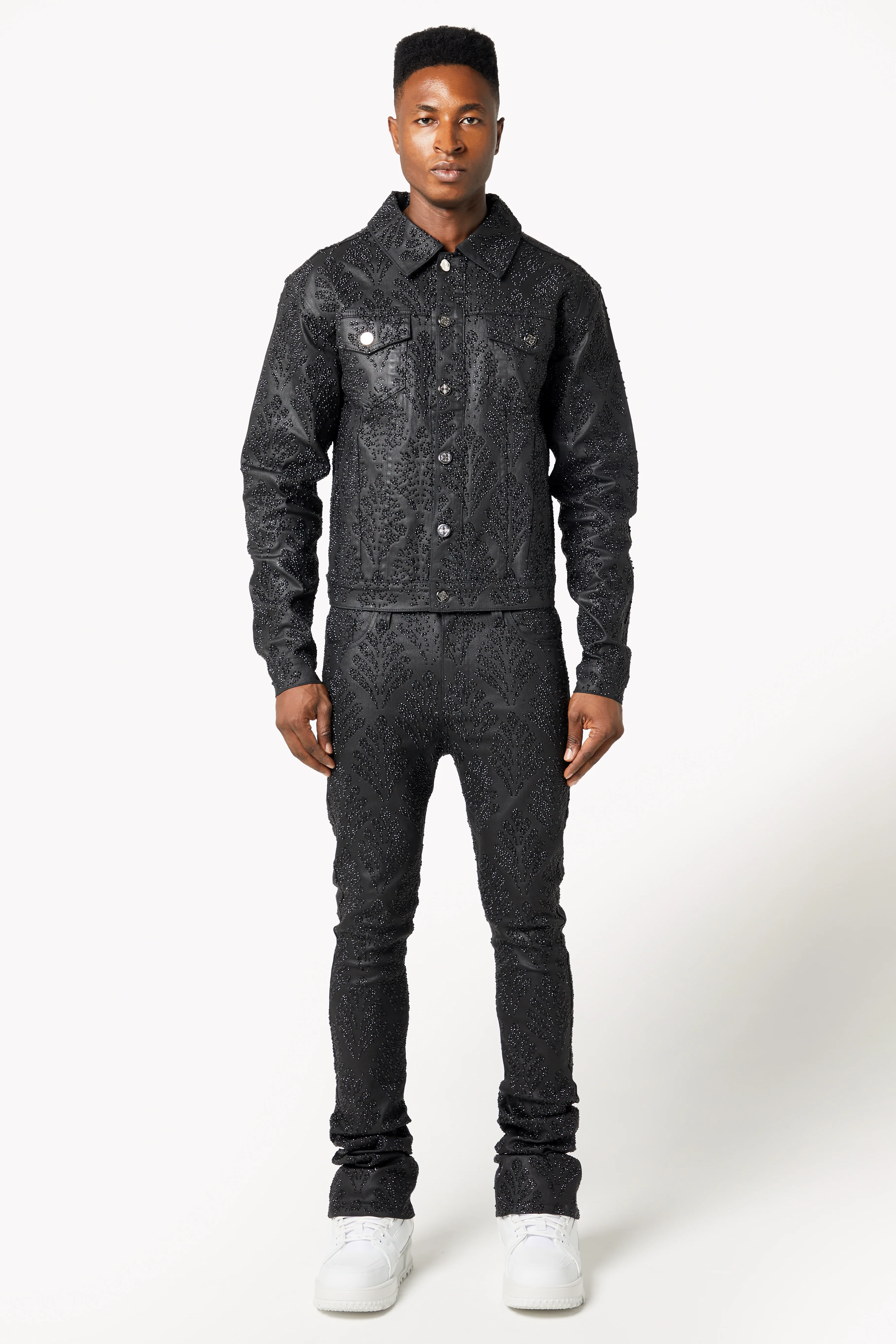All Black Embellished Denim Jacket V3 - Image 8