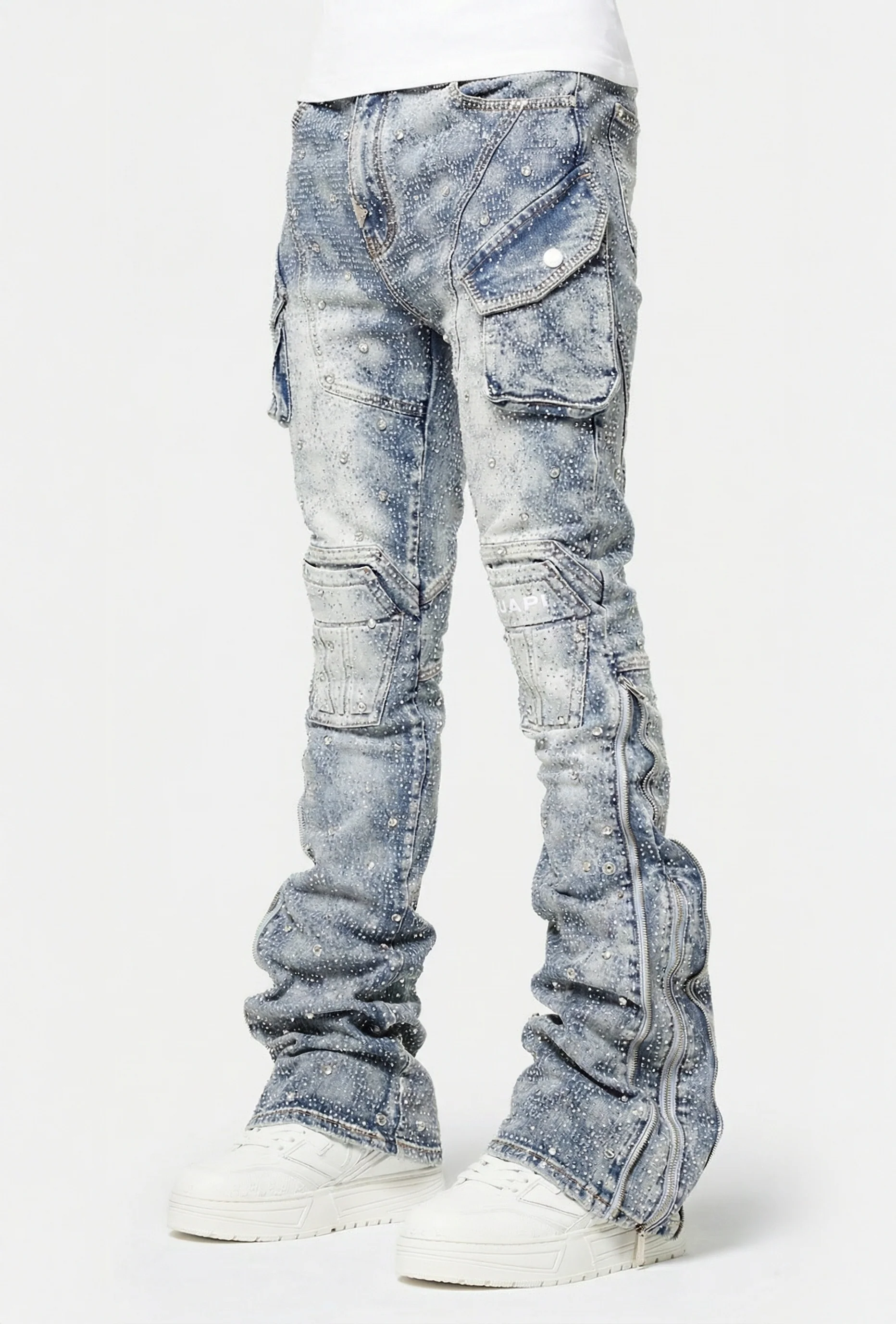 Aqua Blue Coffin Arc Embellished Denim - Image 3