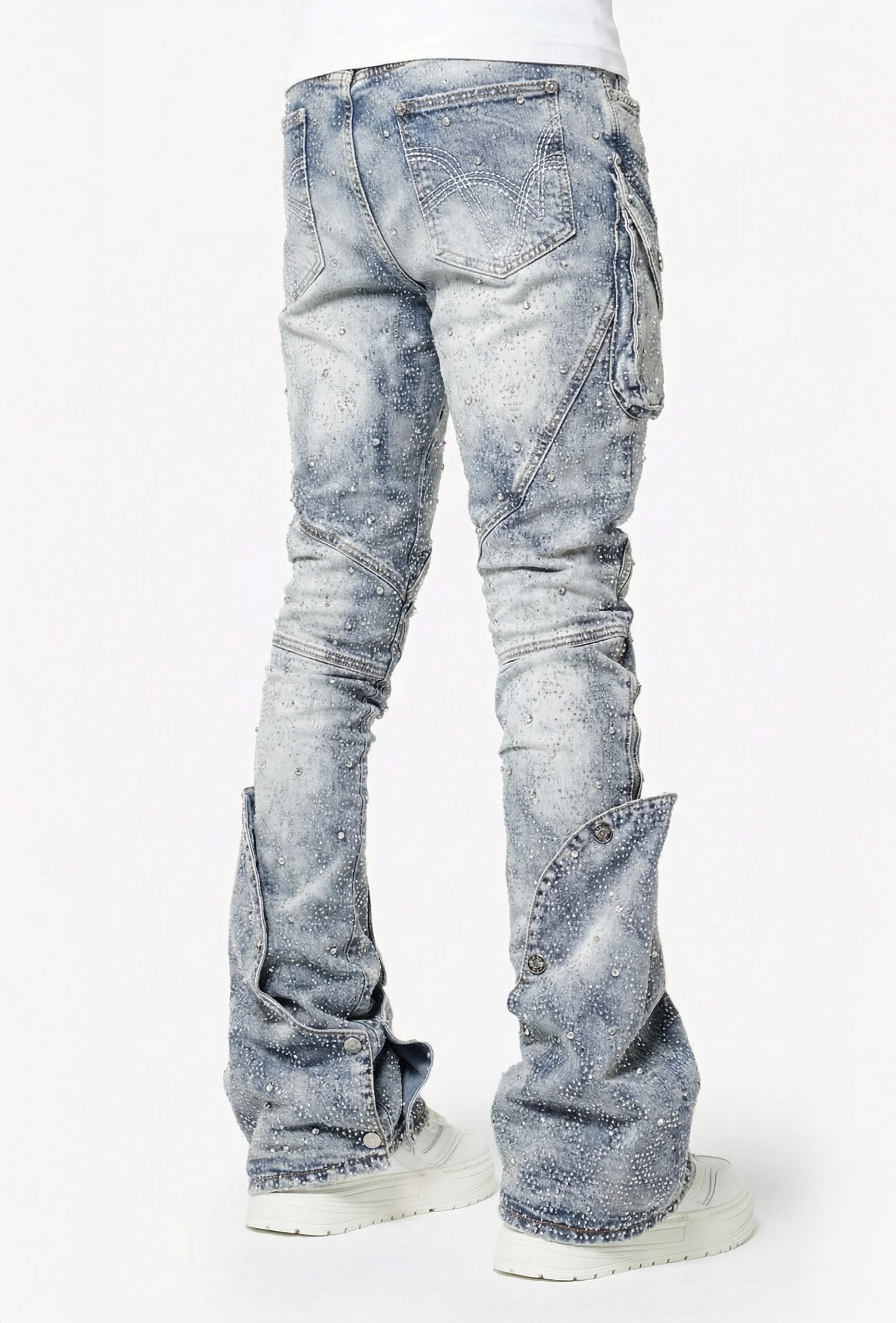 Aqua Blue Coffin Arc Embellished Denim - Image 4