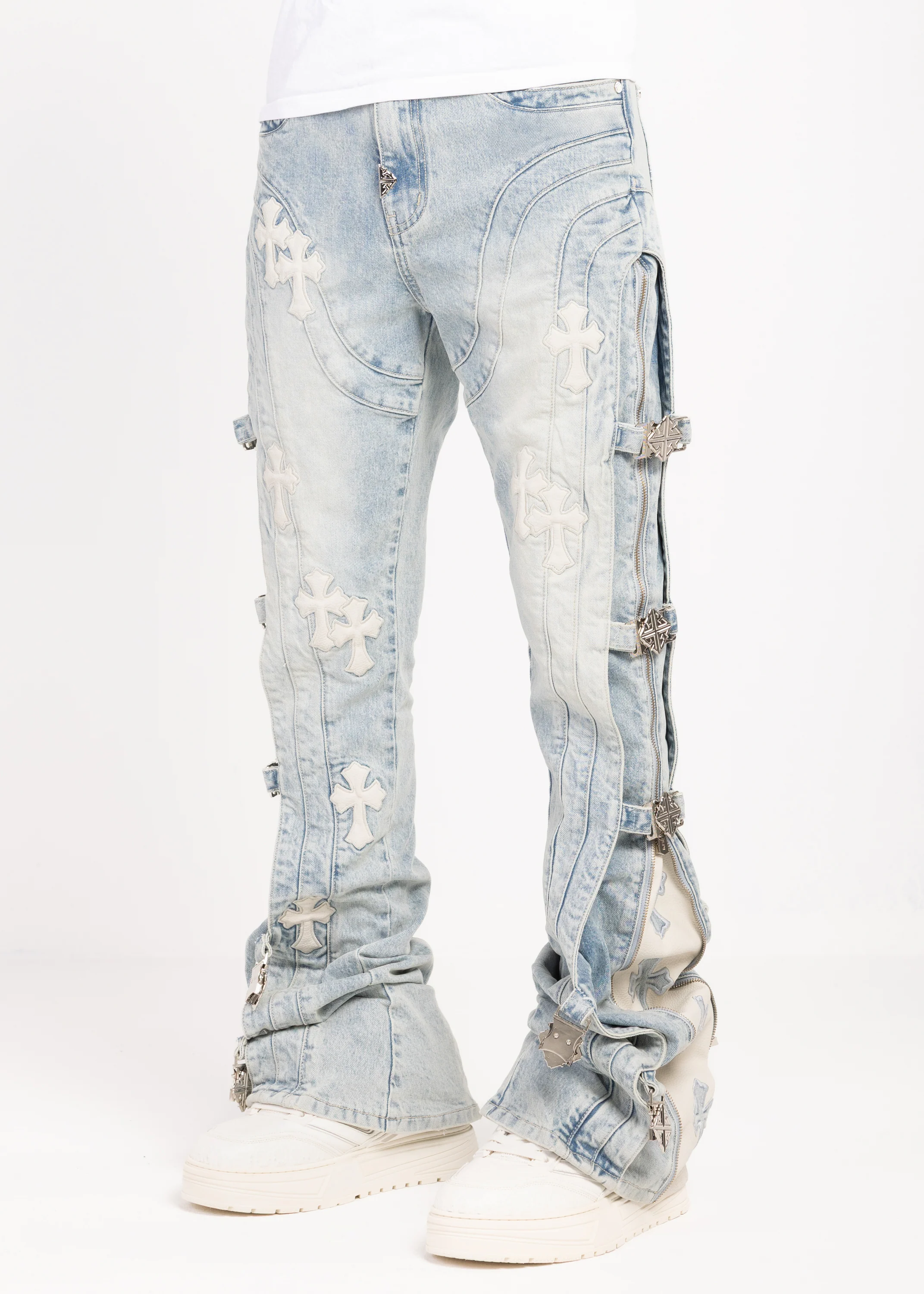 Aqua Blue Cross Buckle Denim - Image 3