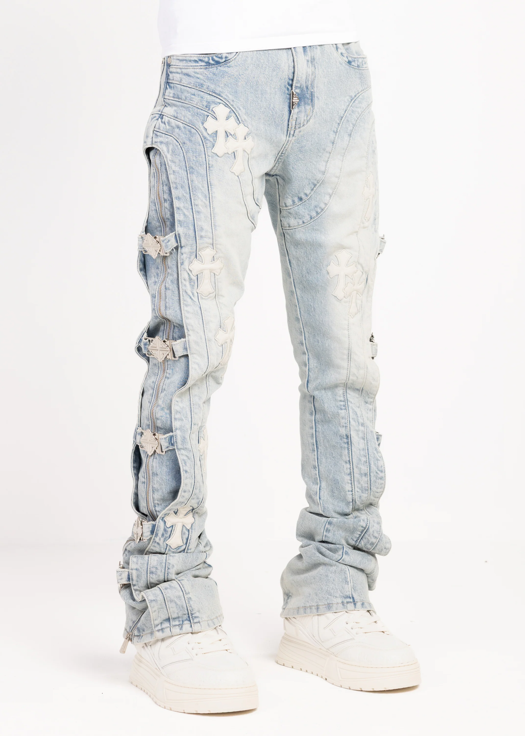 Aqua Blue Cross Buckle Denim - Image 6
