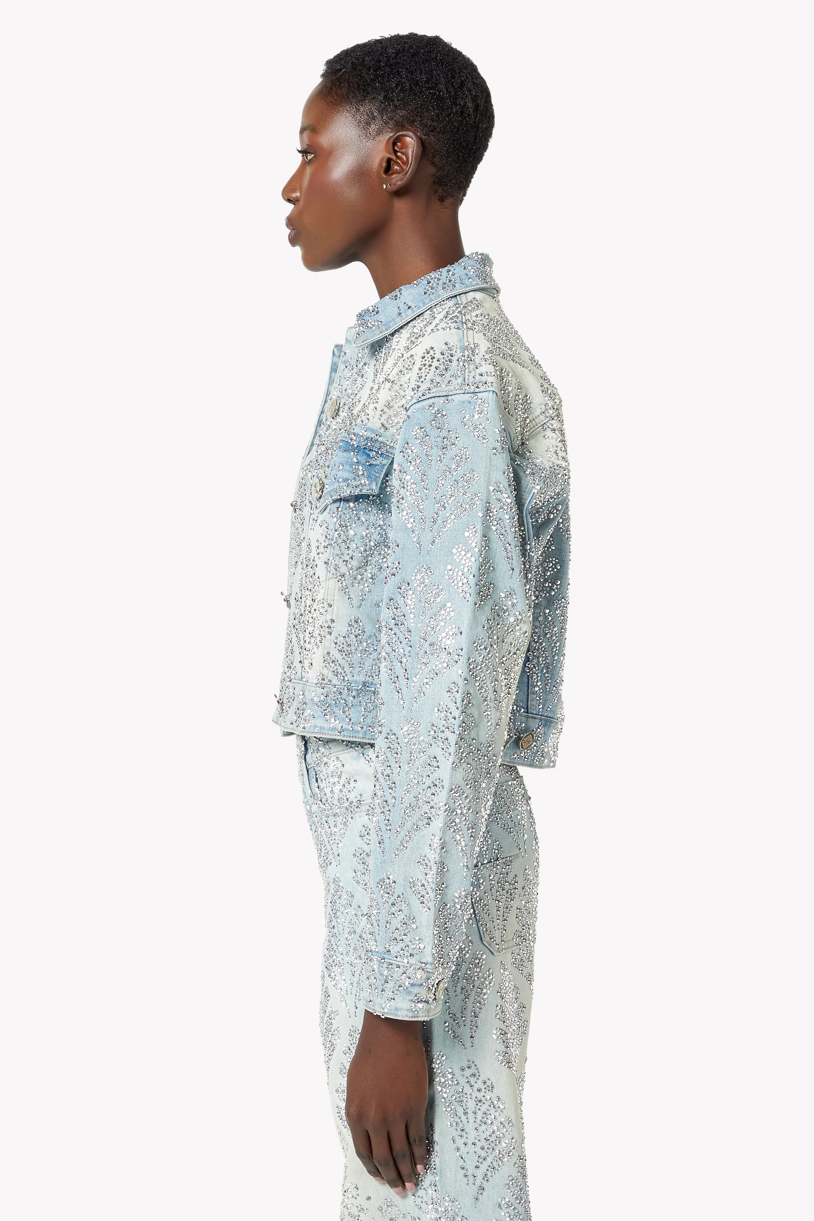 Aqua Blue Embellished Denim Jacket - Image 3