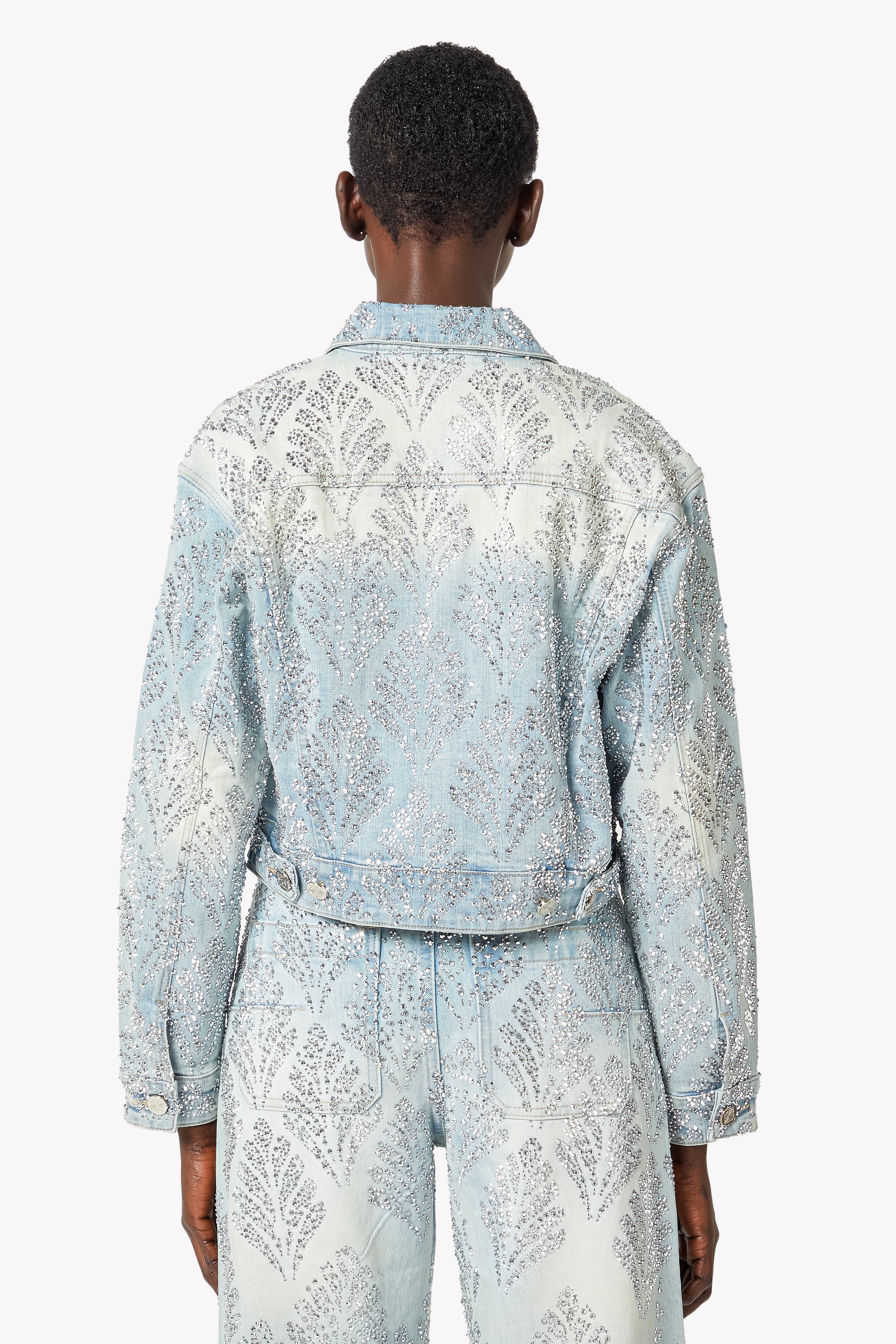 Aqua Blue Embellished Denim Jacket - Image 4