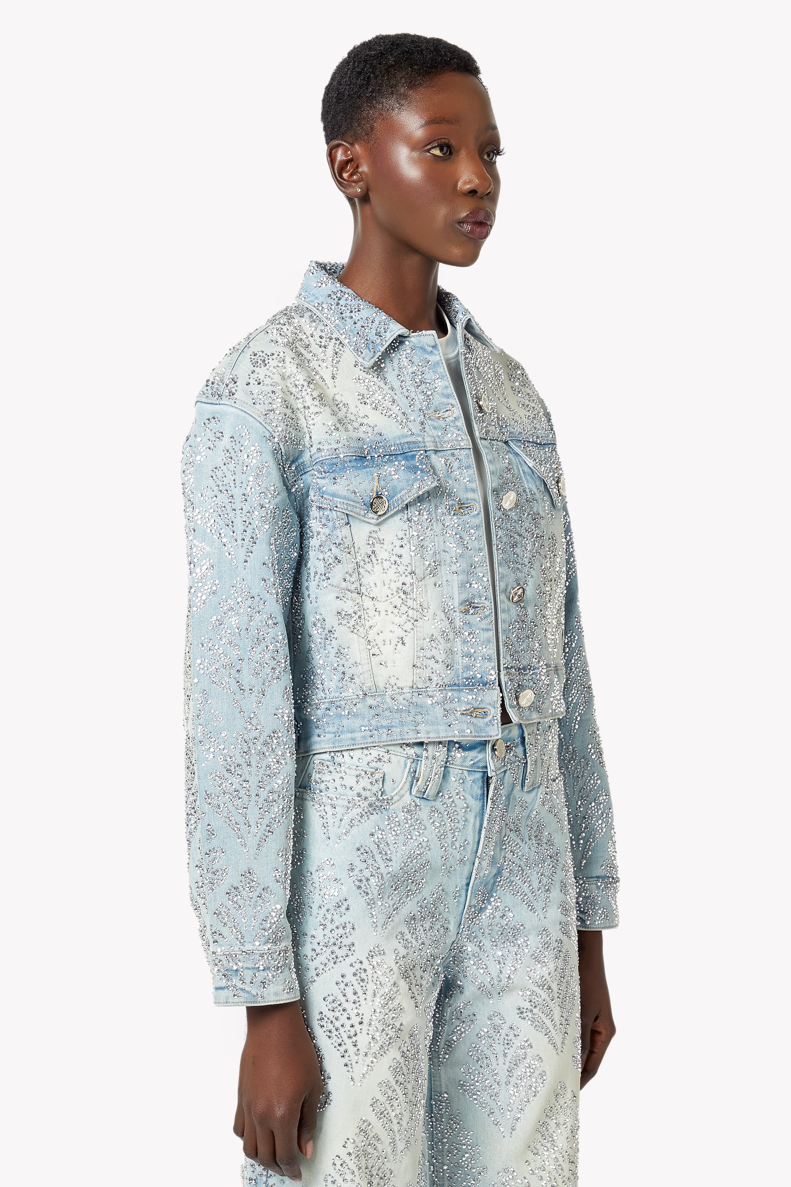 Aqua Blue Embellished Denim Jacket - Image 5