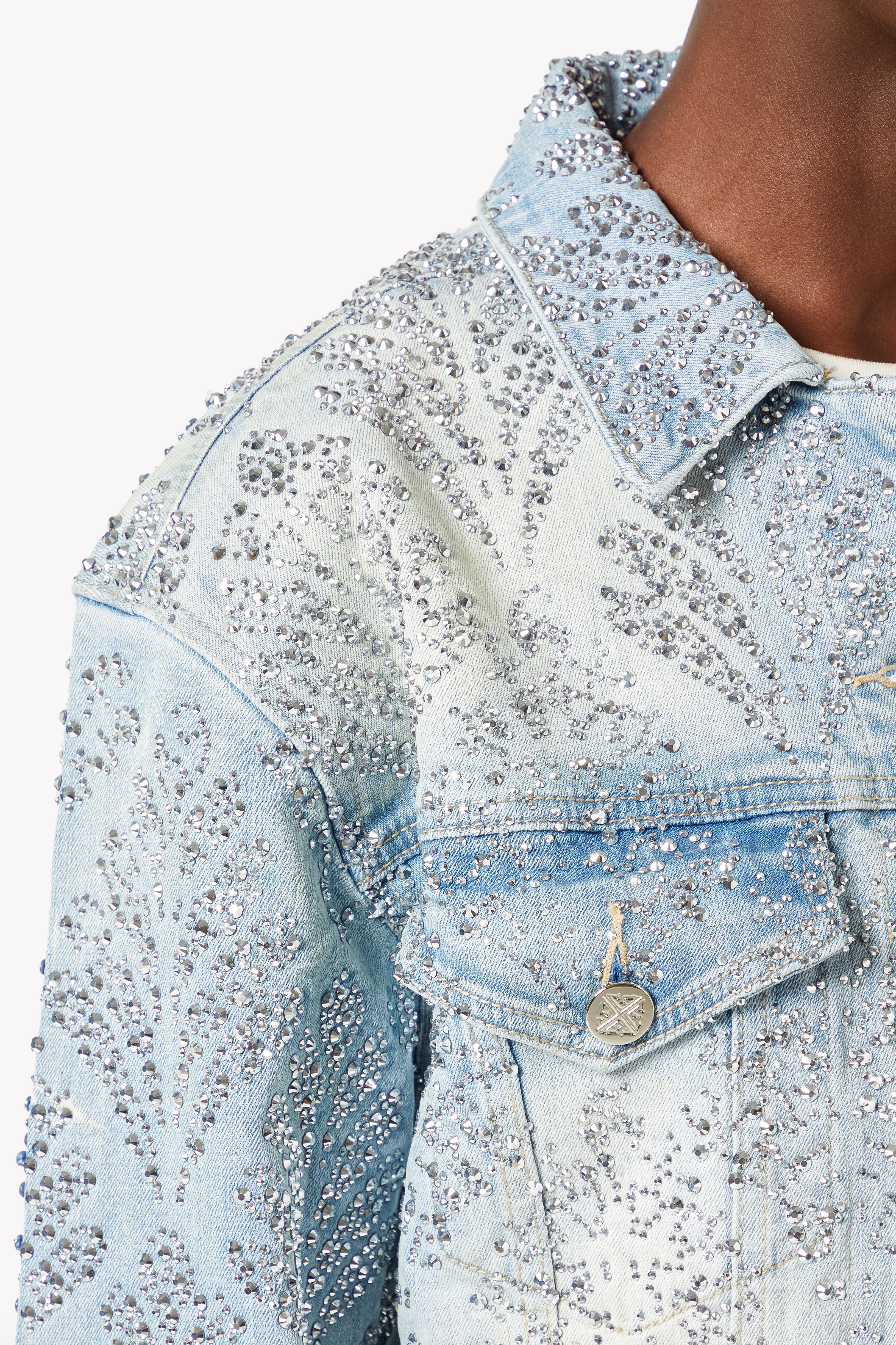 Aqua Blue Embellished Denim Jacket - Image 6