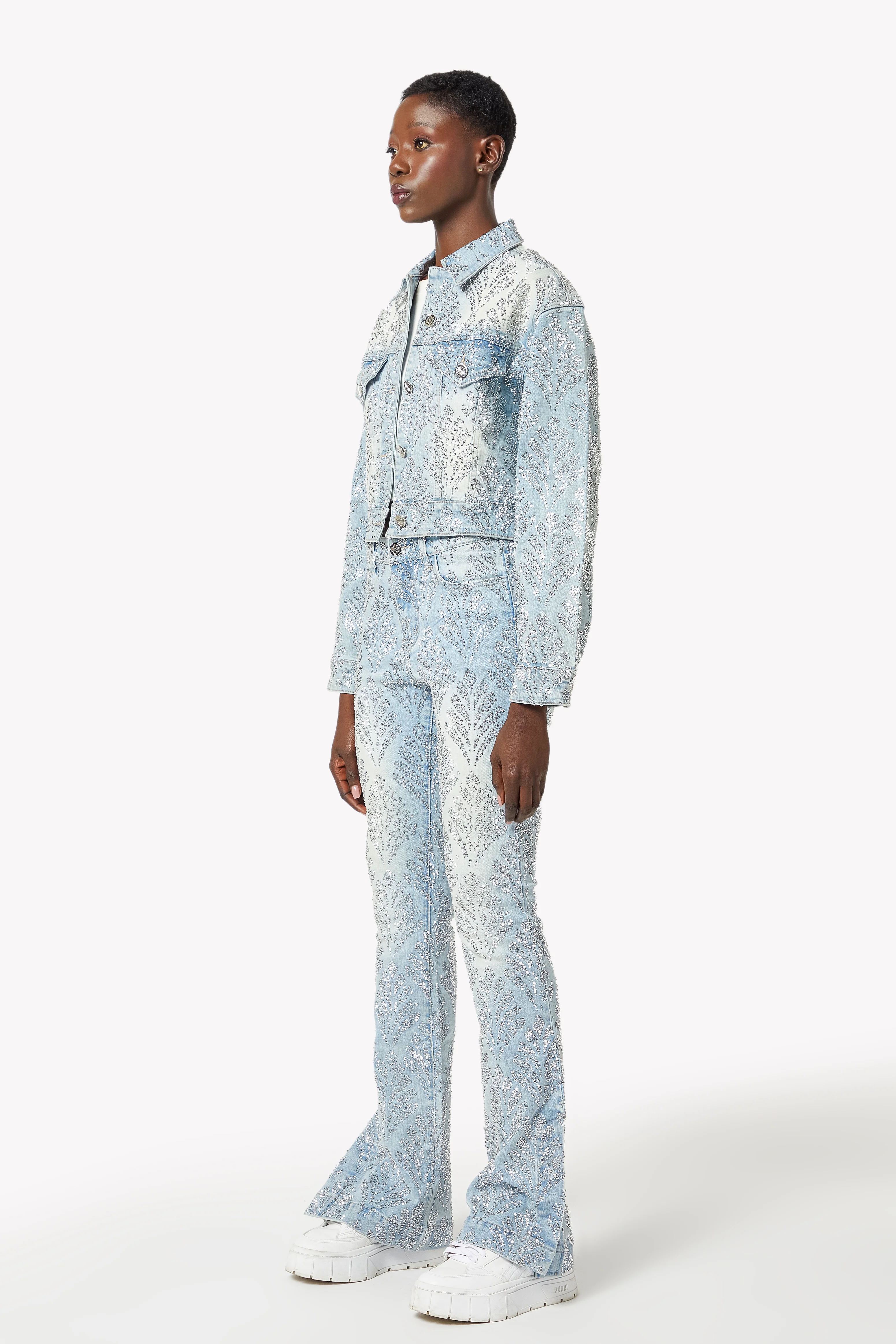 Aqua Blue Embellished Denim Jacket - Image 7