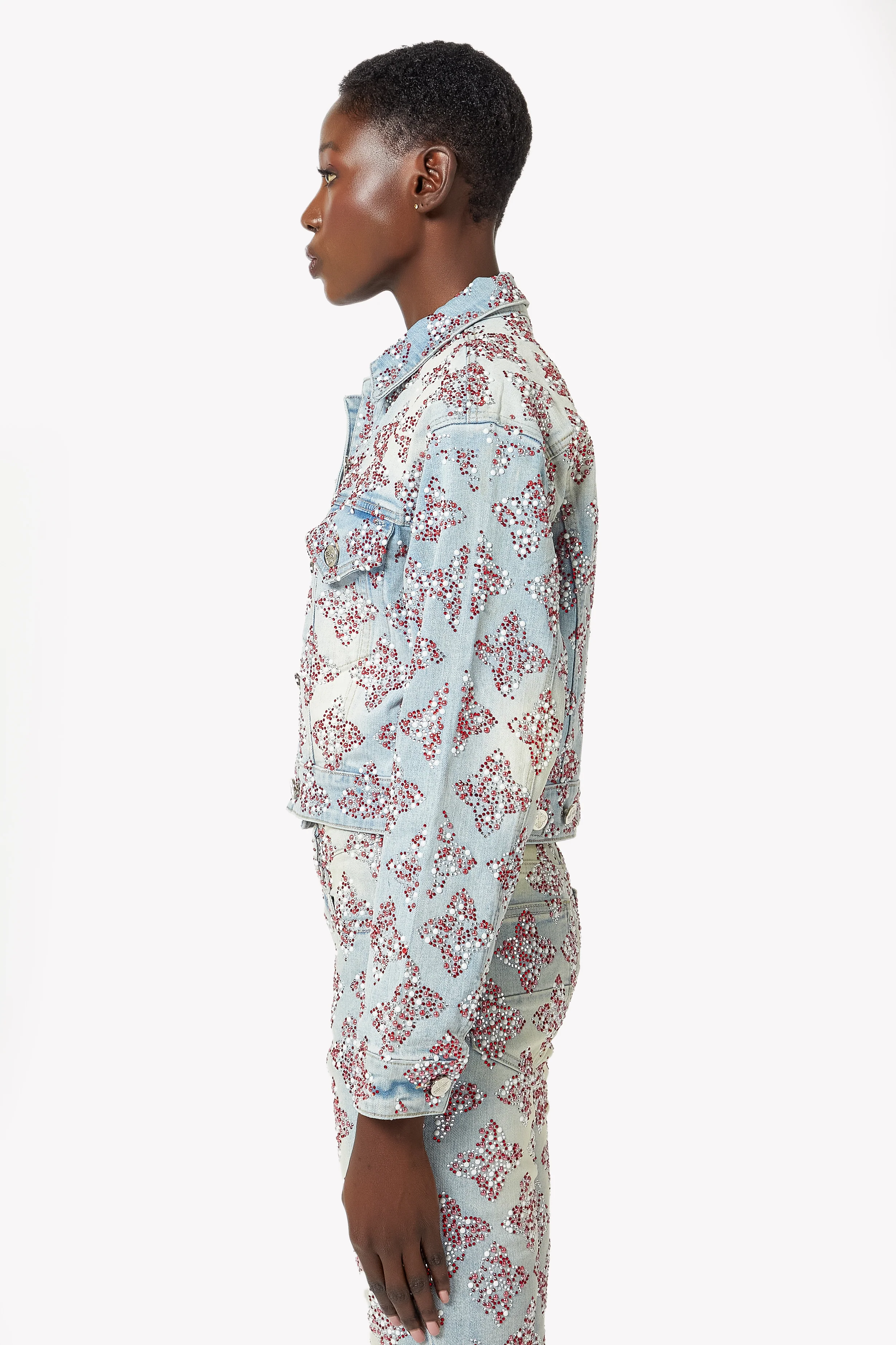Aqua Blue Cropped Denim Jacket V2 - Image 3