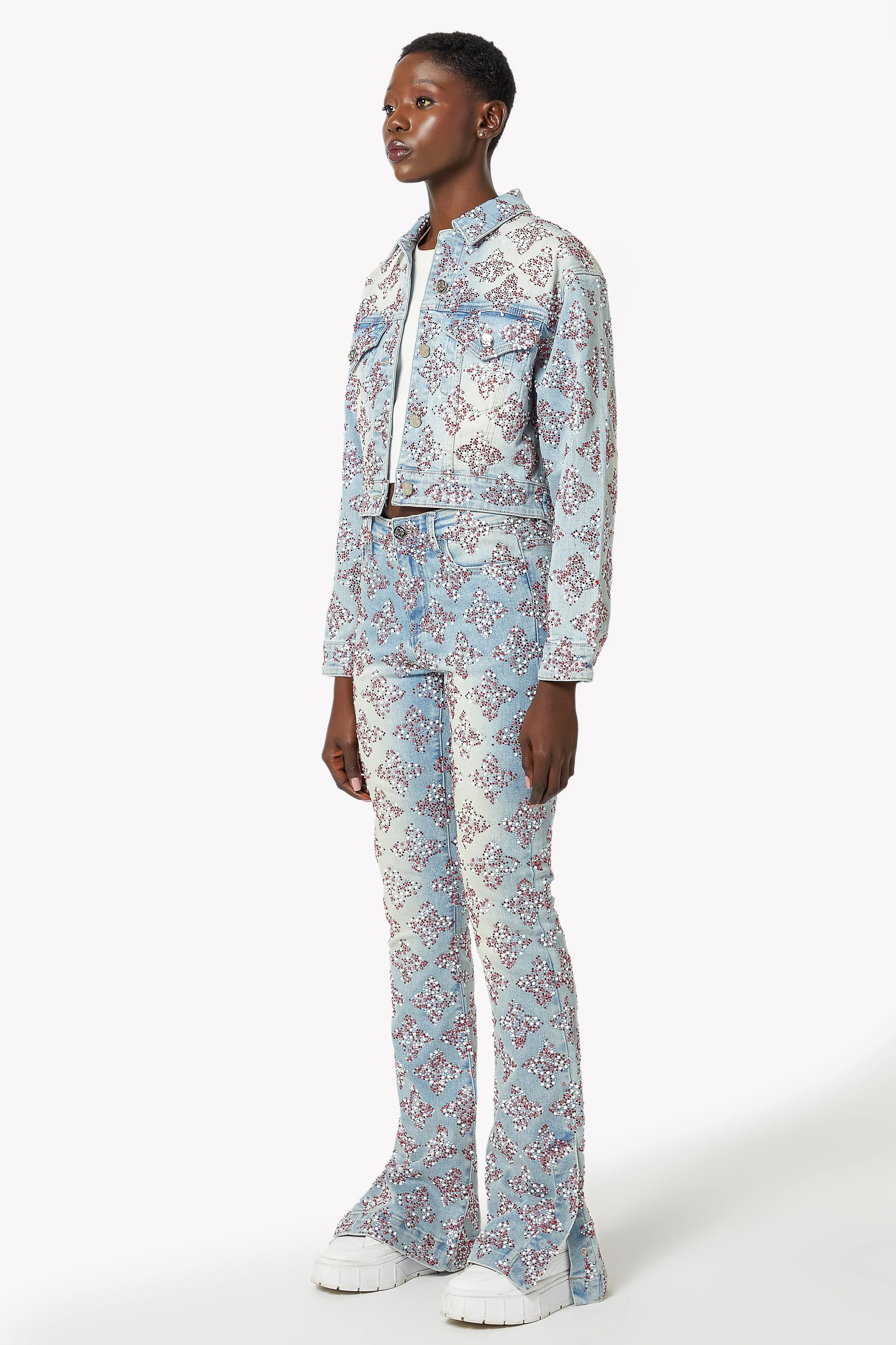 Aqua Blue Cropped Denim Jacket V2 - Image 6
