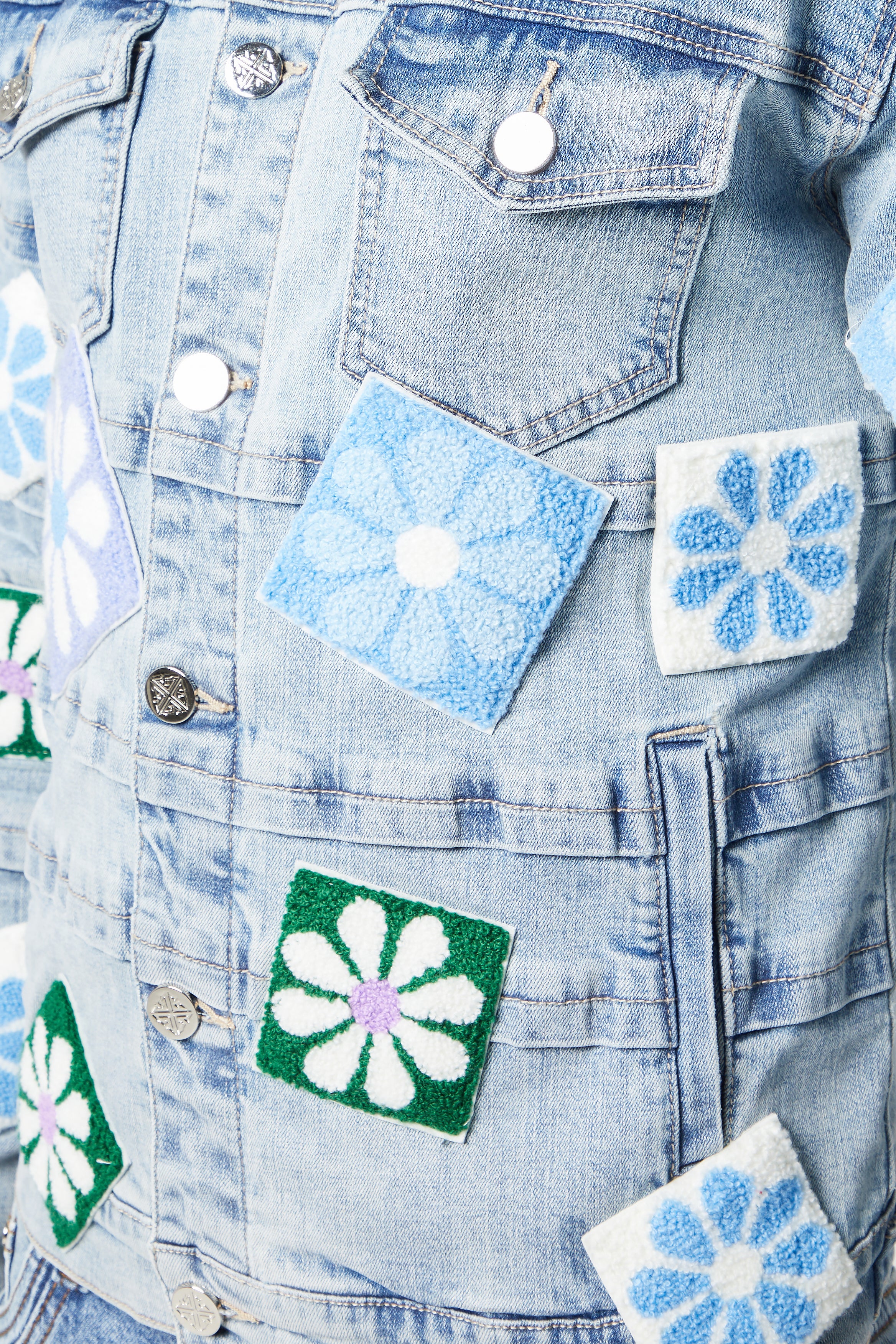 Aqua Blue Flowers Denim Jacket - Image 6