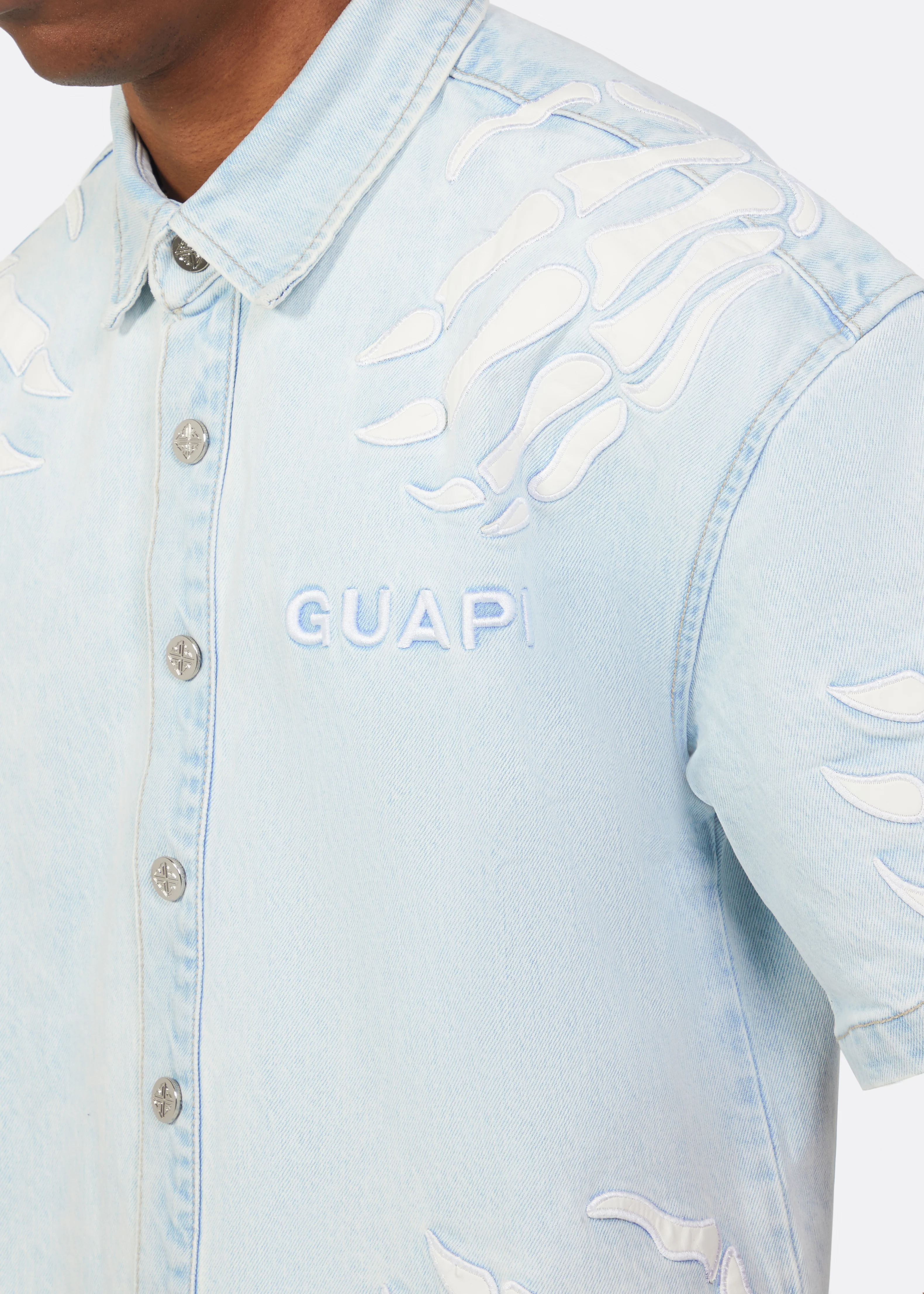 Aqua Blue Hell Dragger Denim Shirt - Image 4