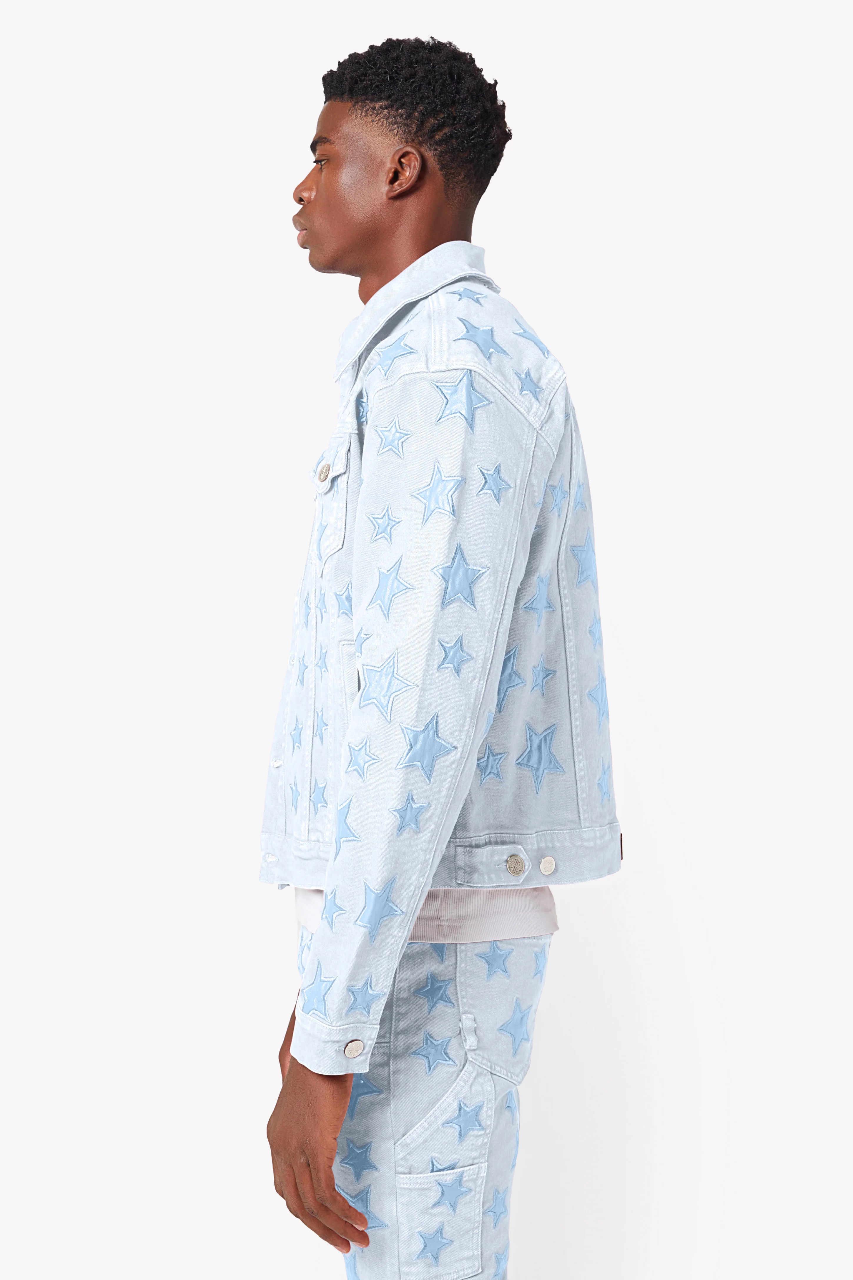 Aqua Blue Stars Denim Jacket - Image 3