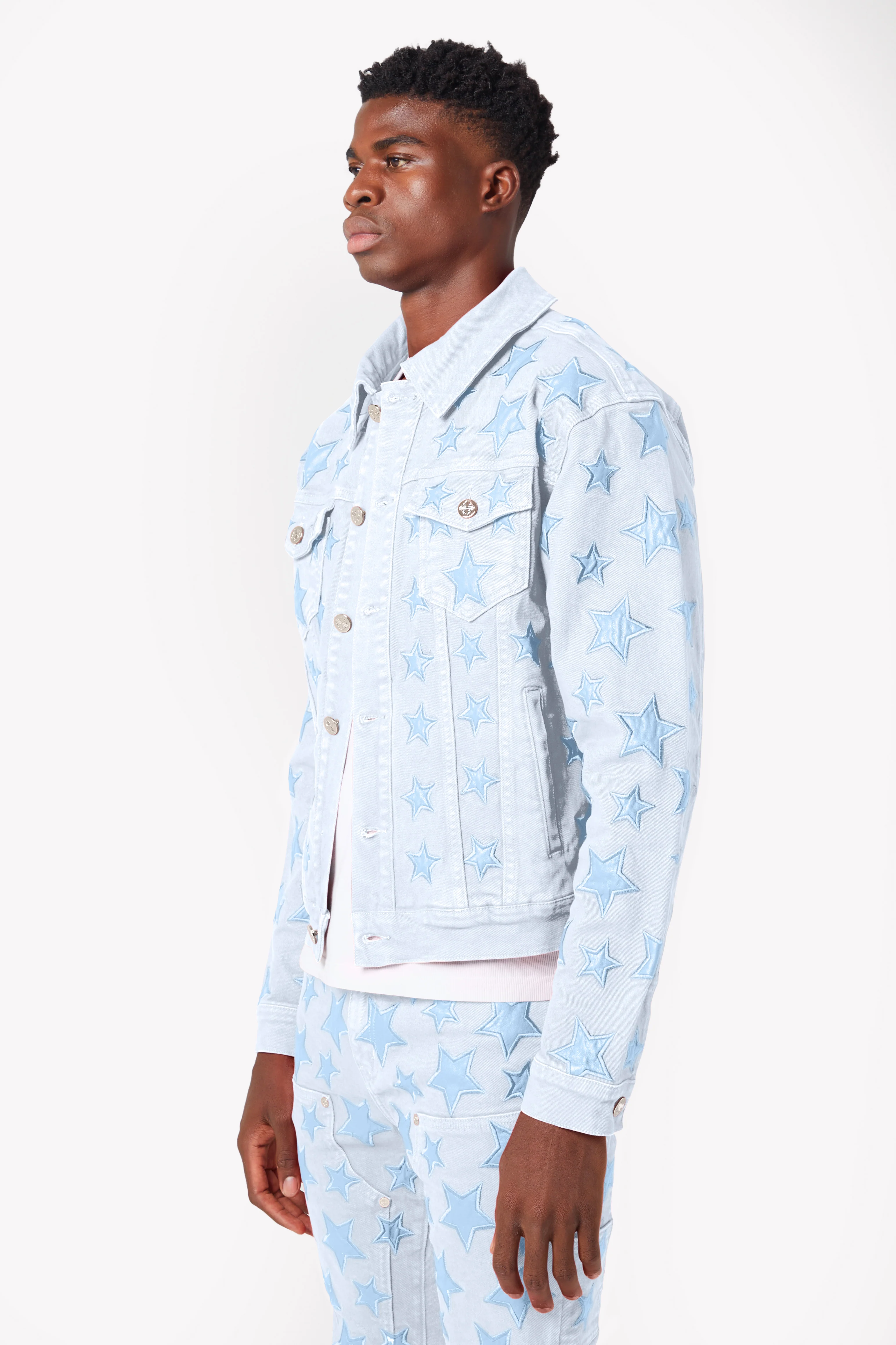 Aqua Blue Stars Denim Jacket - Image 4