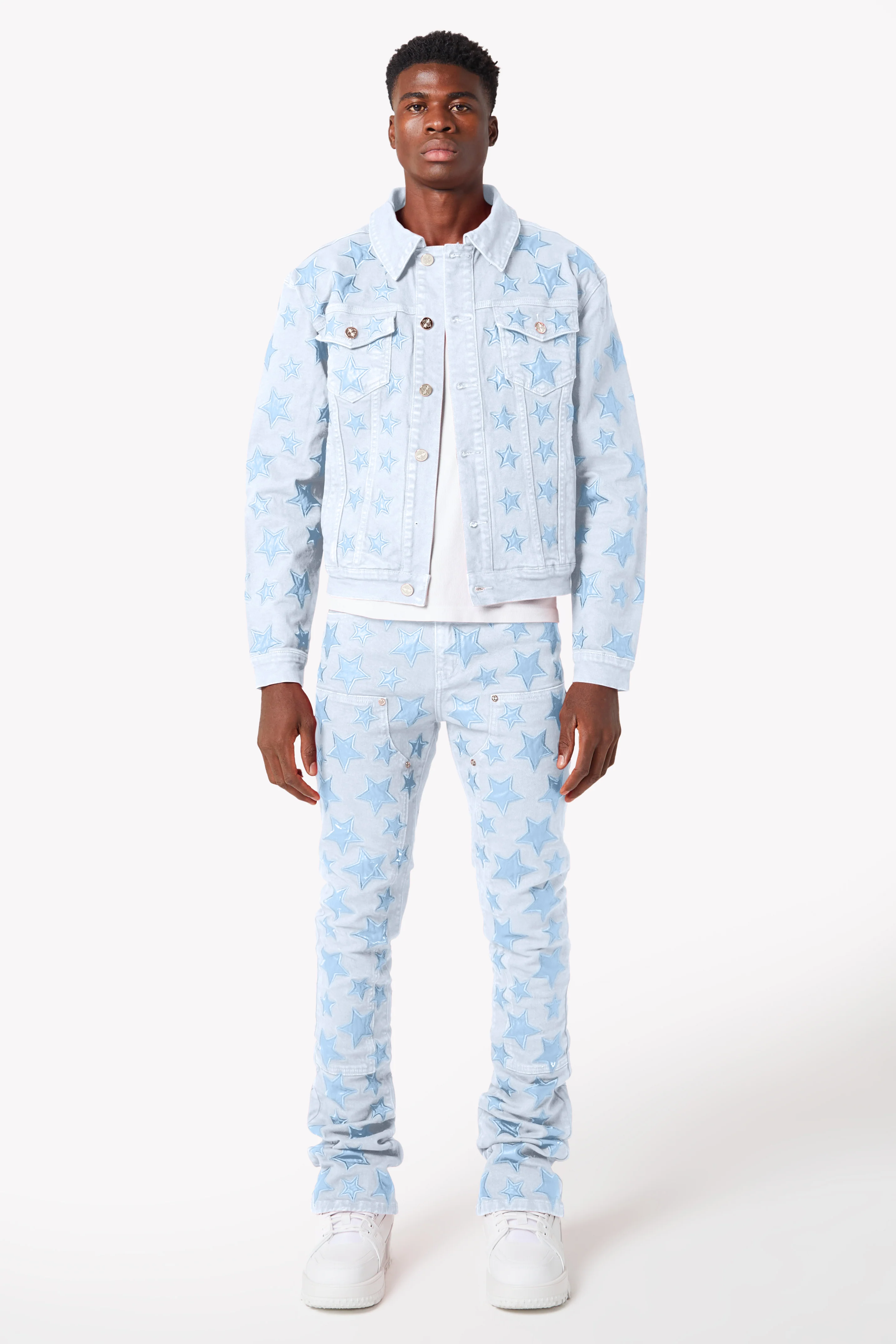 Aqua Blue Stars Denim Jacket - Image 5