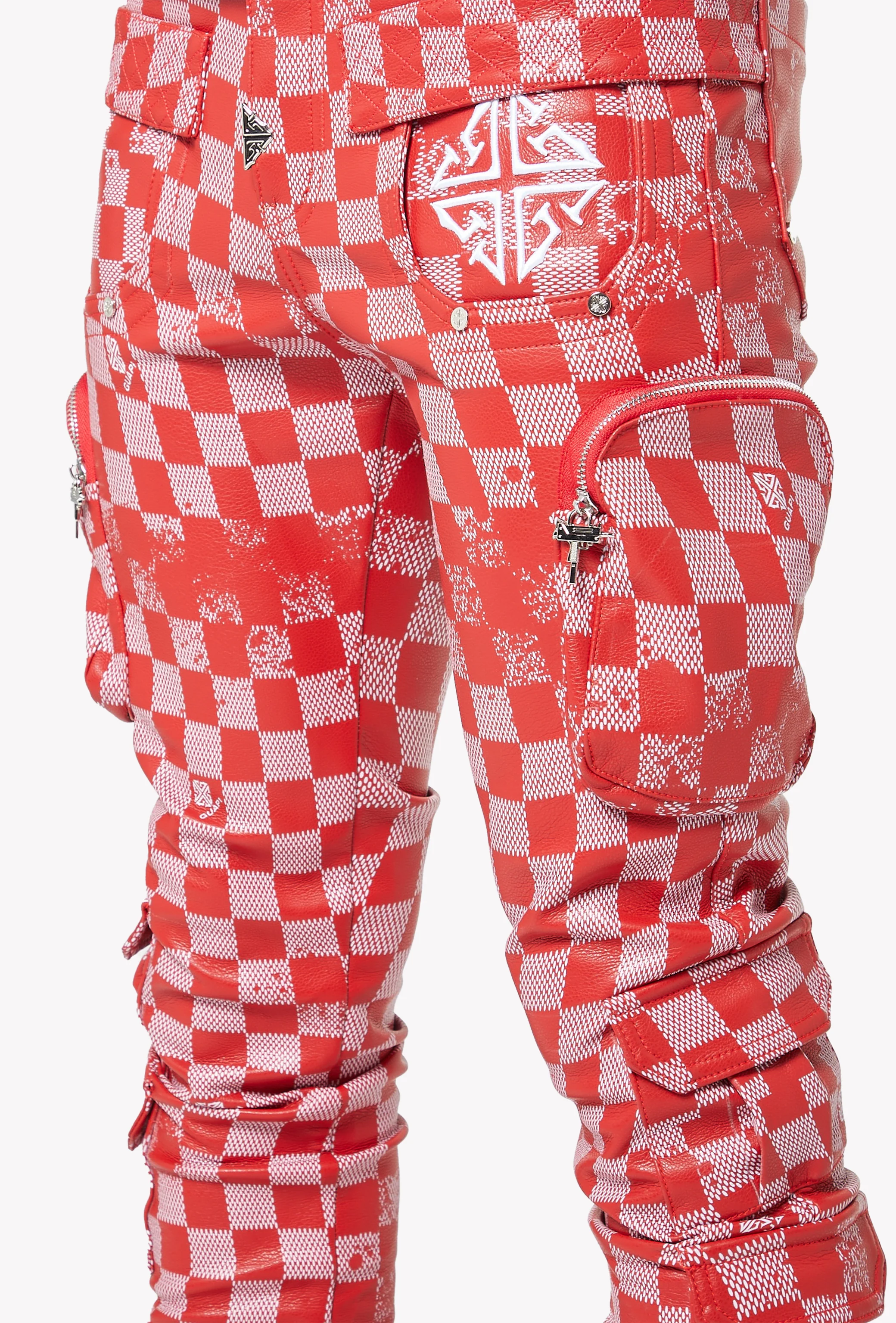 Blood Red Checkerboard Leather Pant - Image 10