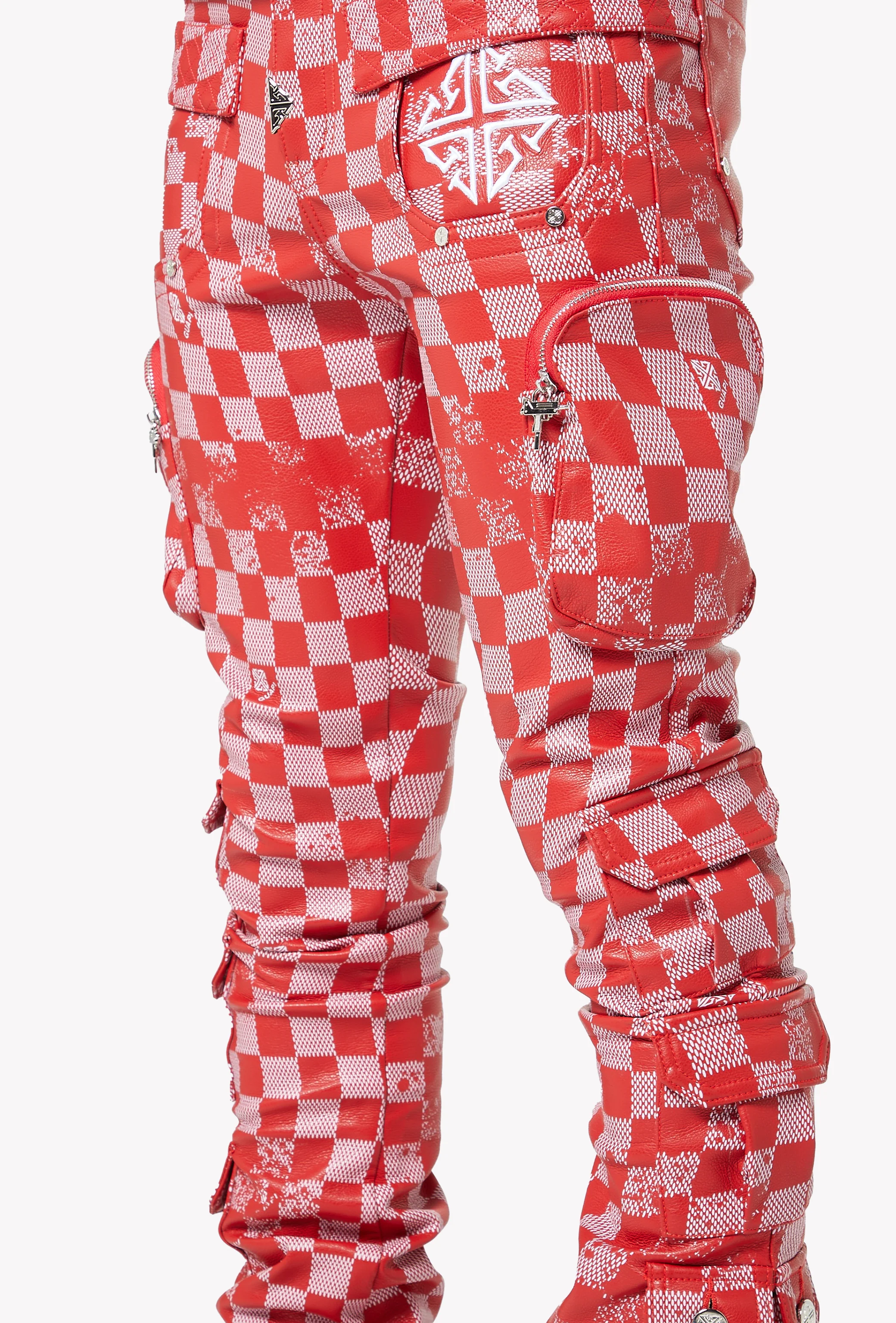 Blood Red Checkerboard Leather Pant - Image 11