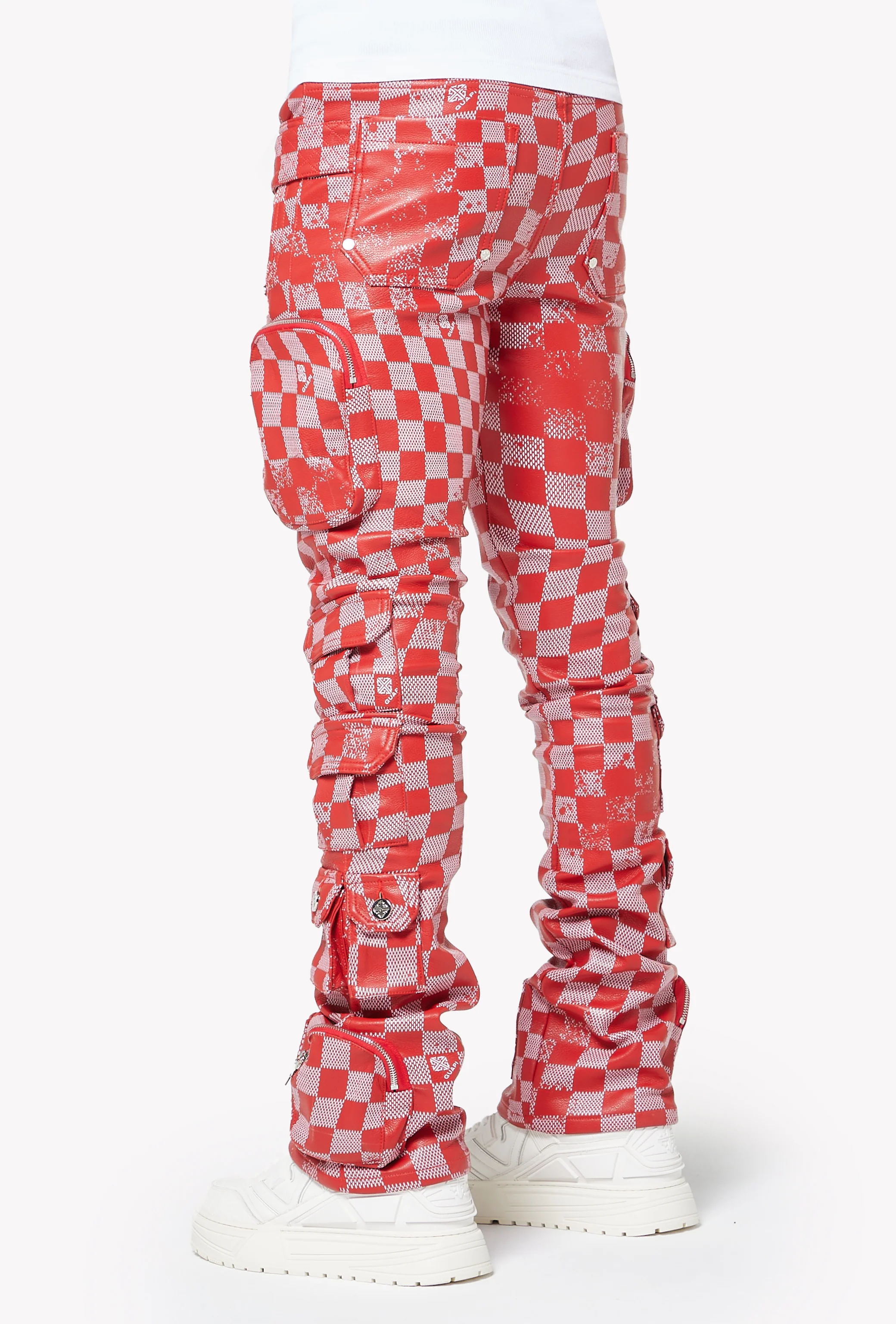 Blood Red Checkerboard Leather Pant - Image 3