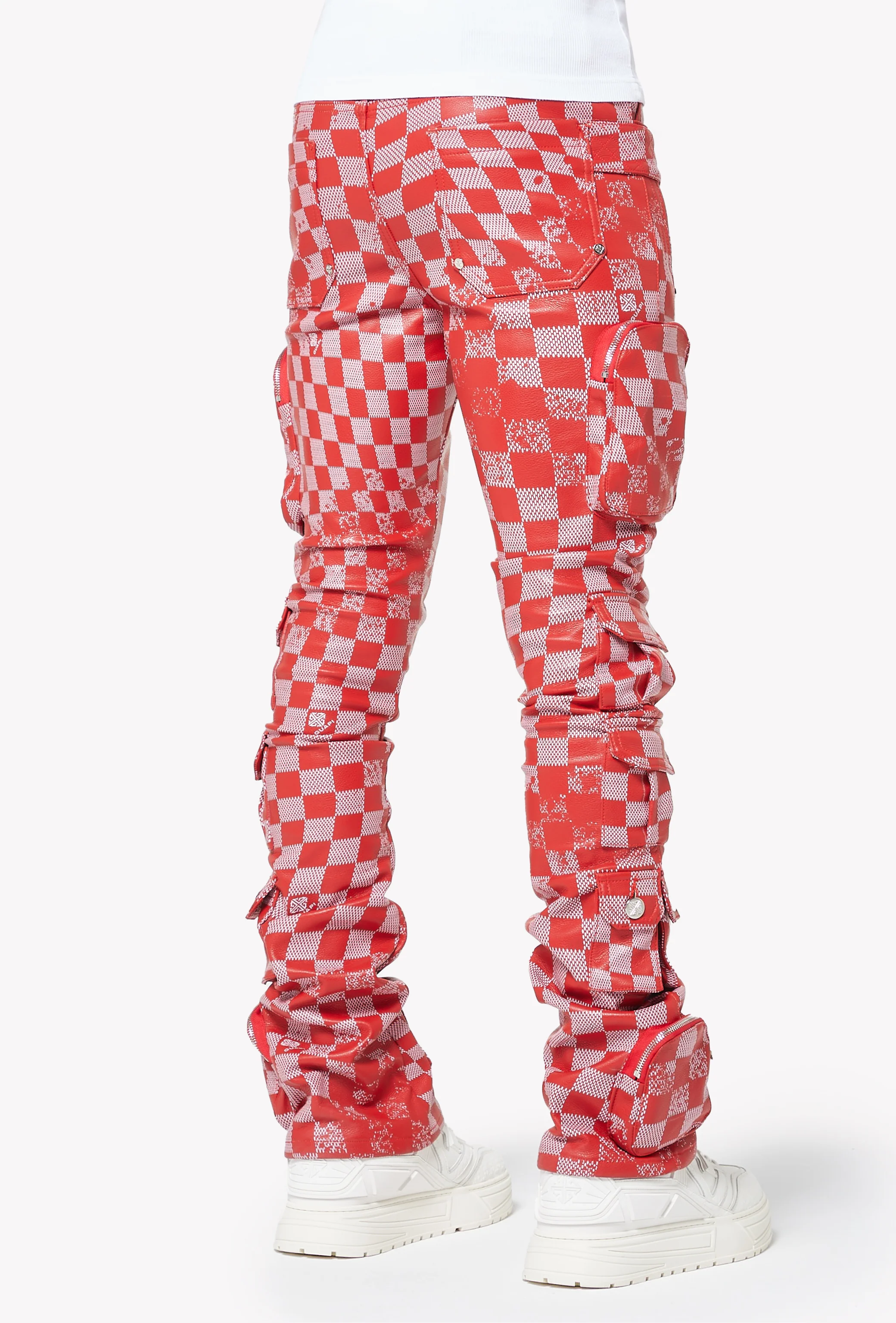 Blood Red Checkerboard Leather Pant - Image 4