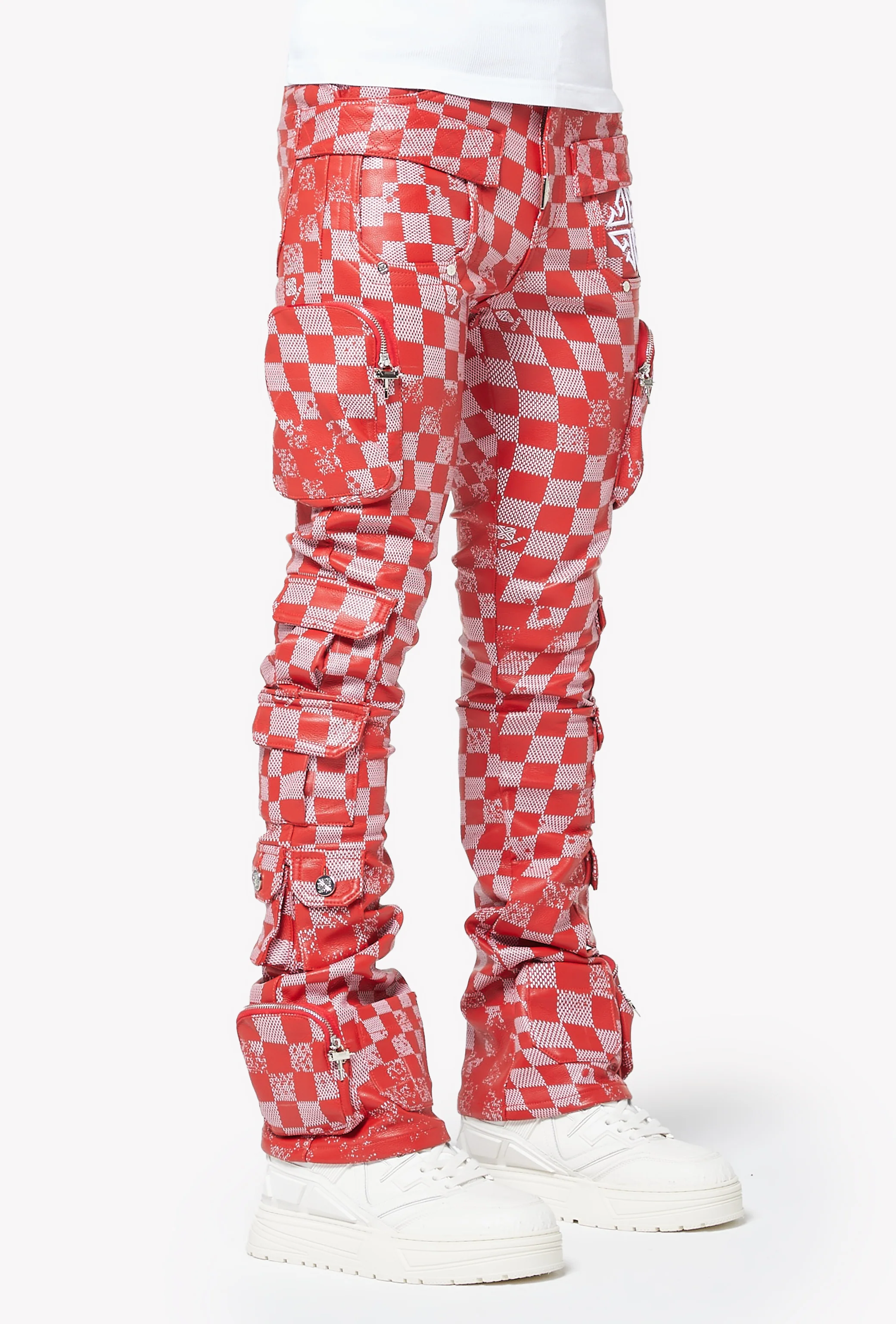 Blood Red Checkerboard Leather Pant - Image 5