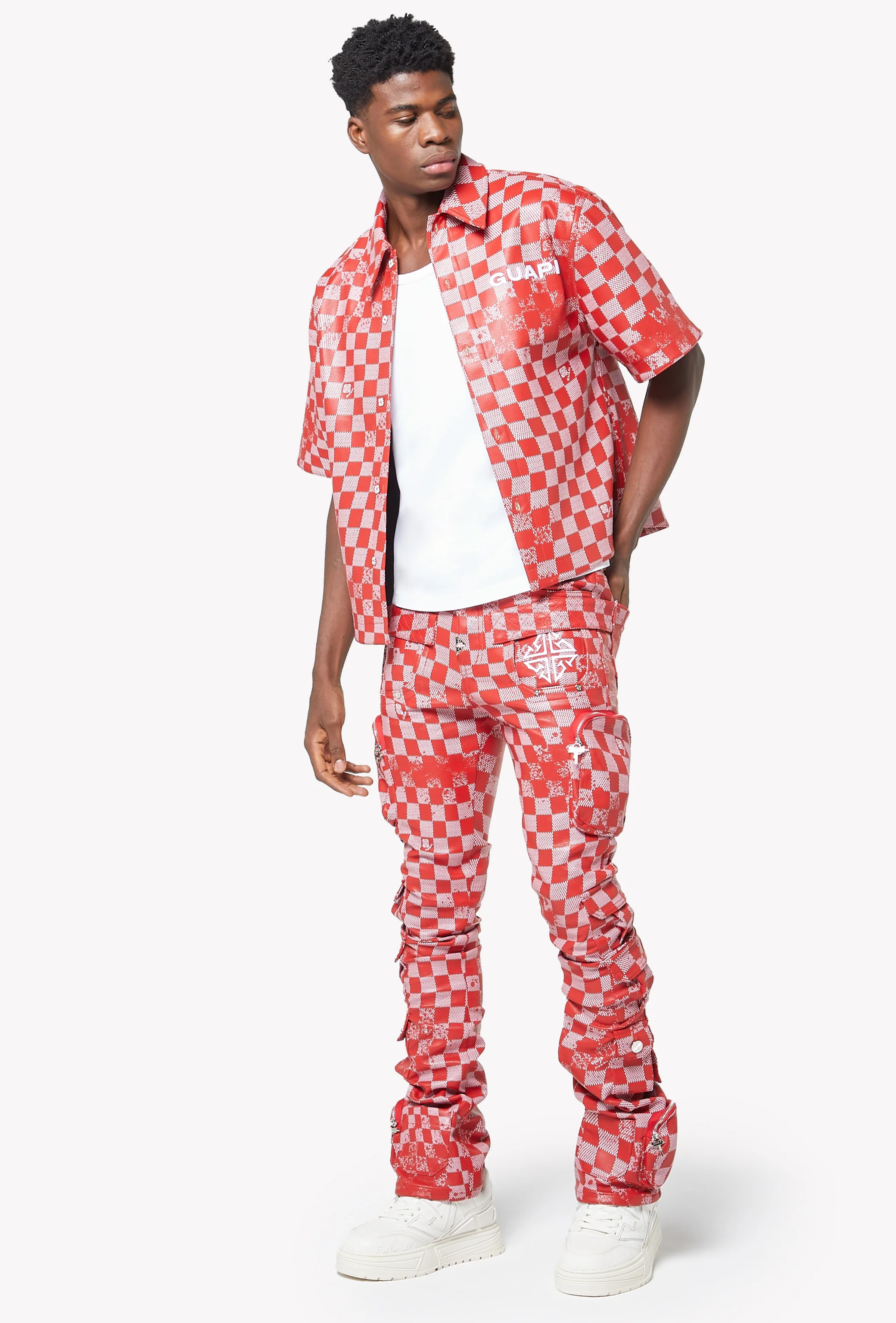 Blood Red Checkerboard Leather Pant - Image 6