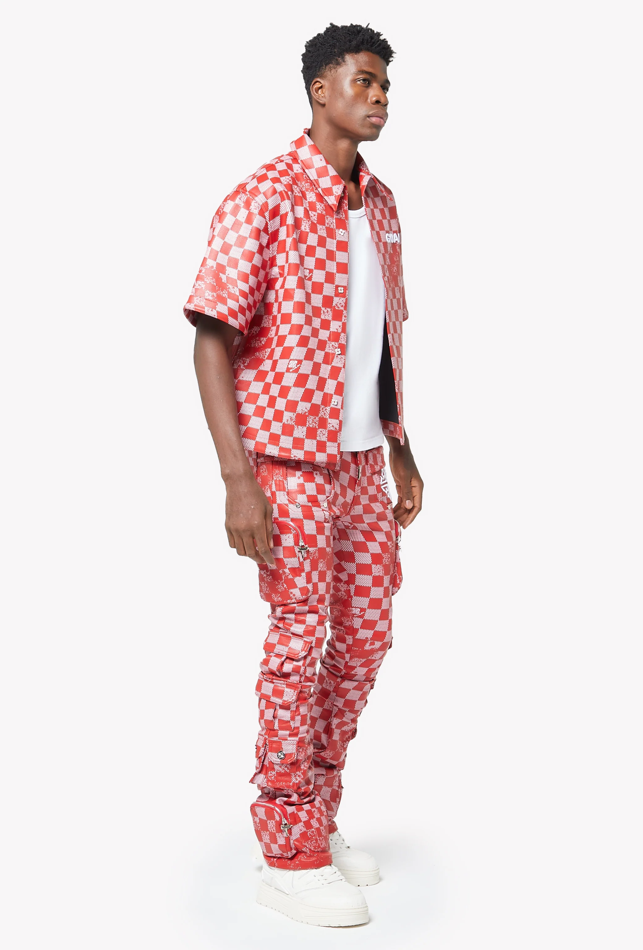 Blood Red Checkerboard Leather Pant - Image 7