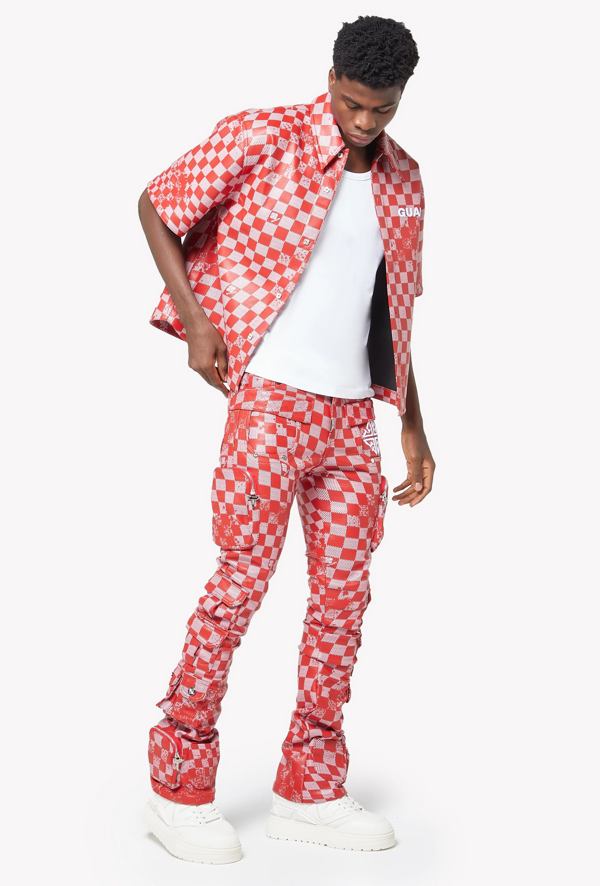 Blood Red Checkerboard Leather Pant - Image 8