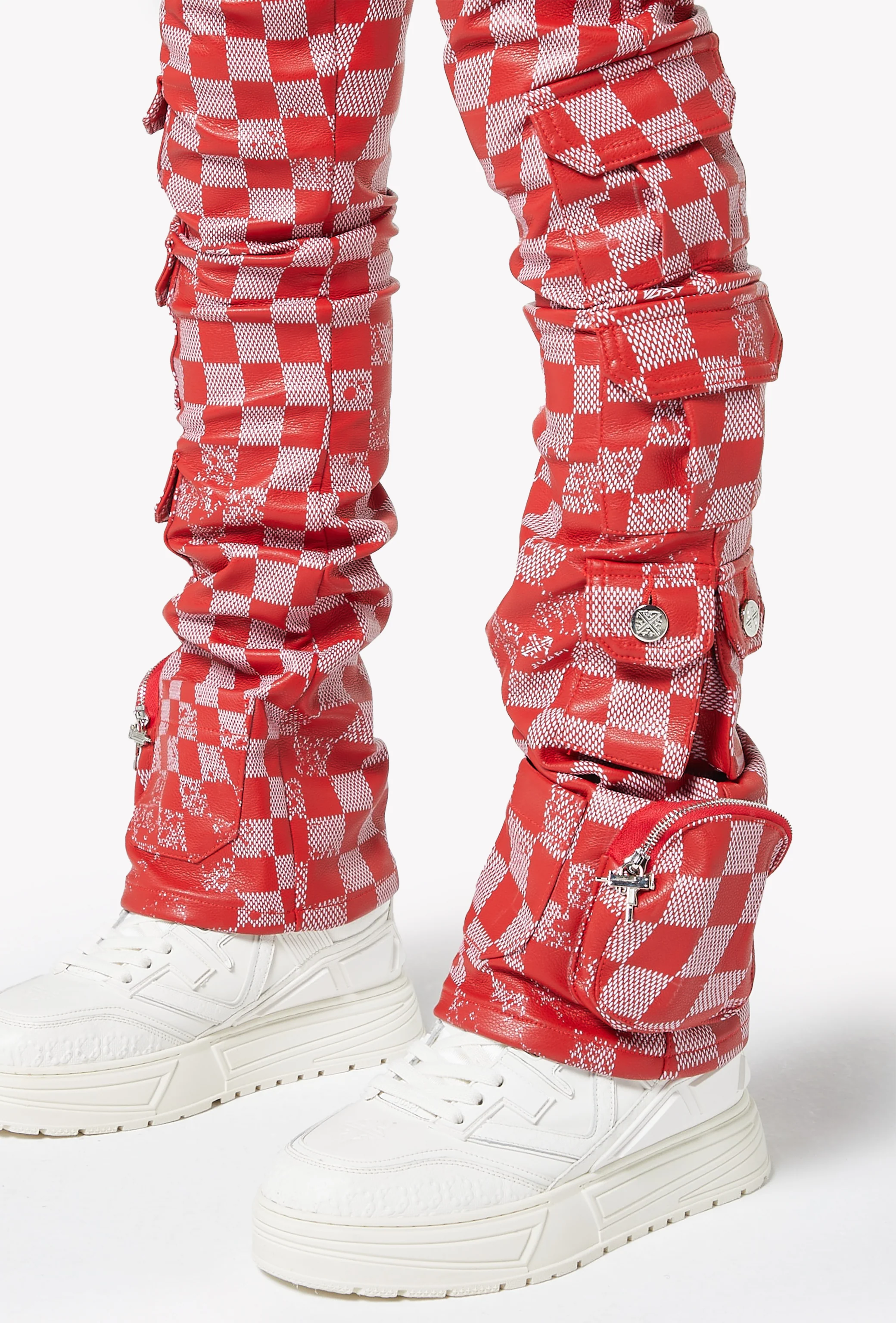 Blood Red Checkerboard Leather Pant - Image 9