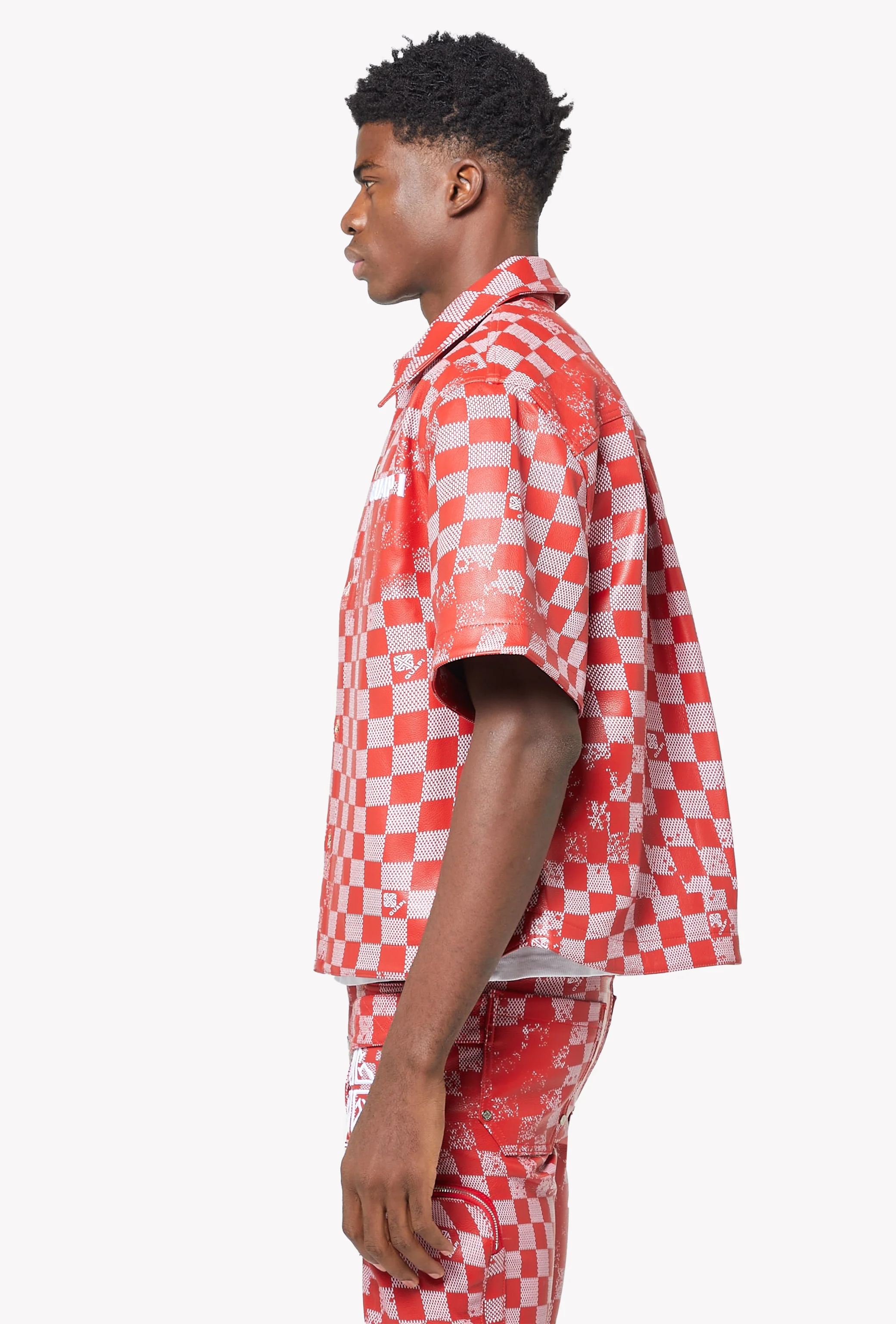 Blood Red Checkerboard Leather Shirt - Image 3