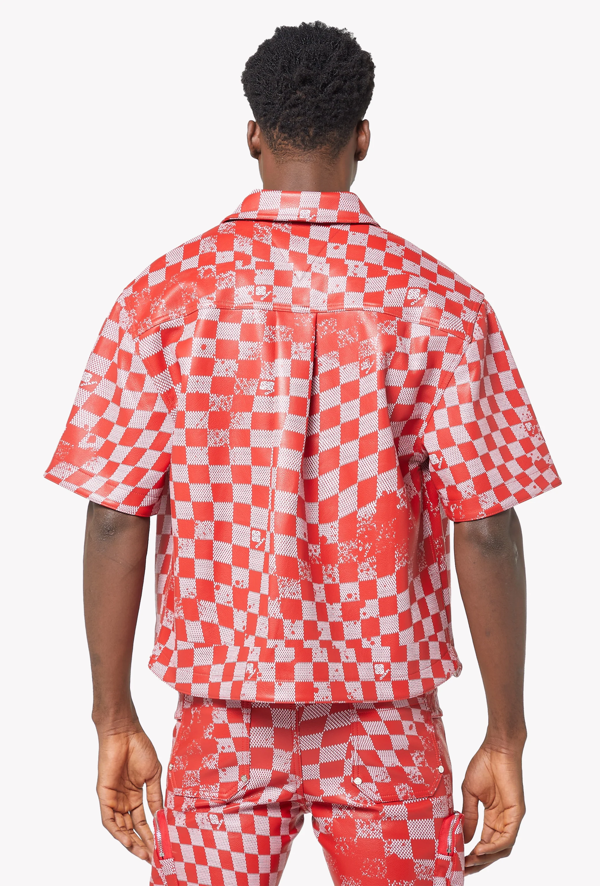 Blood Red Checkerboard Leather Shirt - Image 4