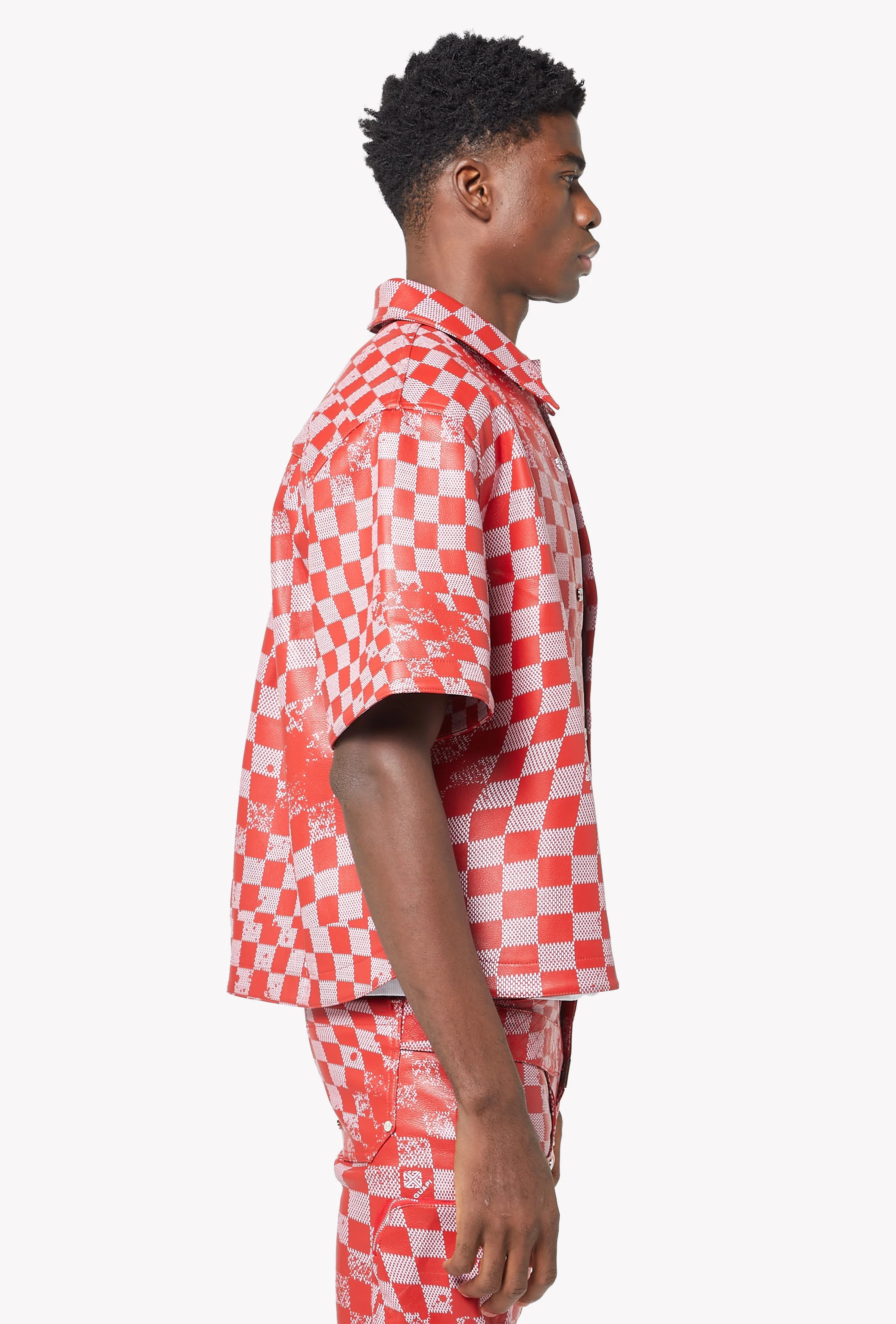 Blood Red Checkerboard Leather Shirt - Image 5