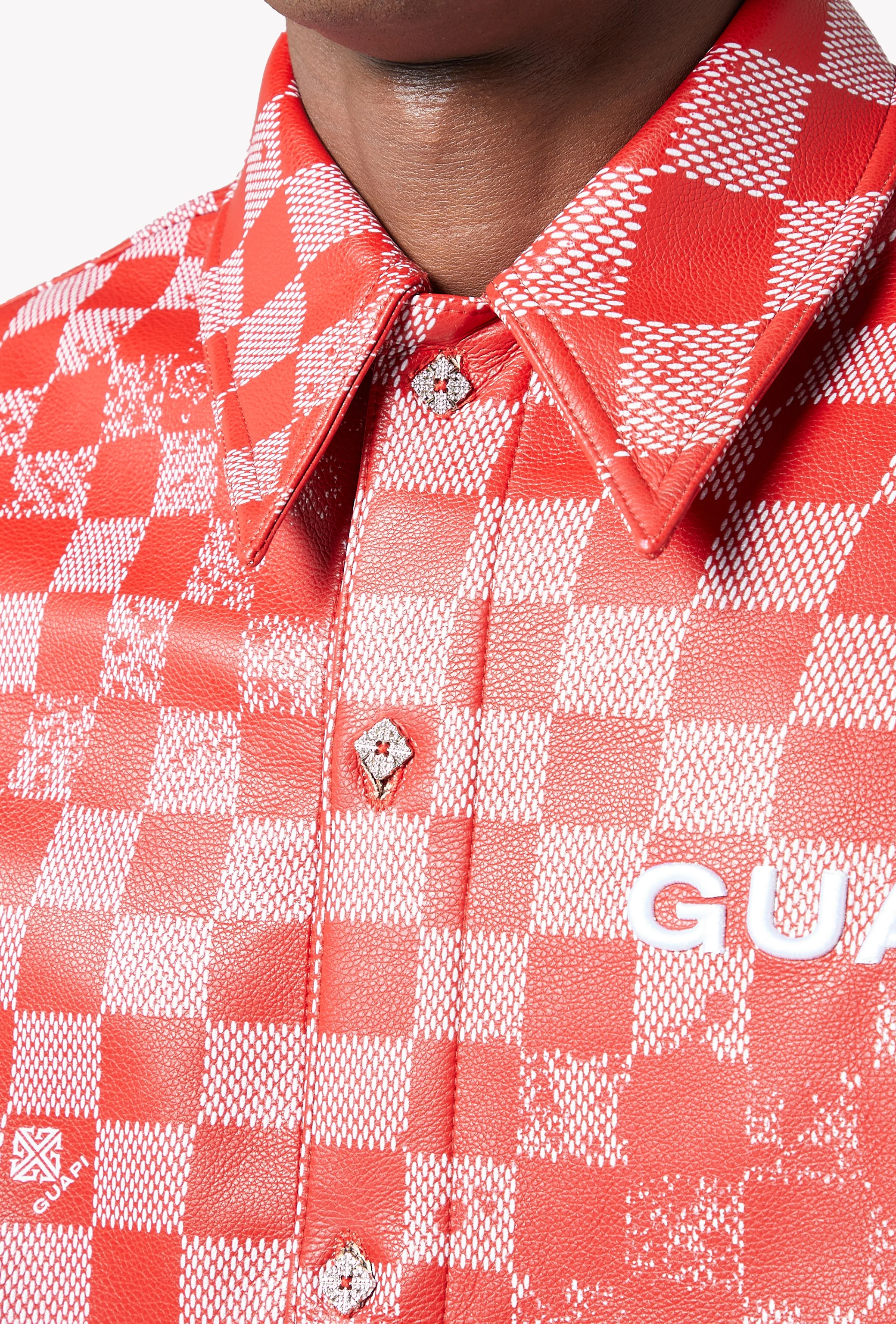 Blood Red Checkerboard Leather Shirt - Image 9