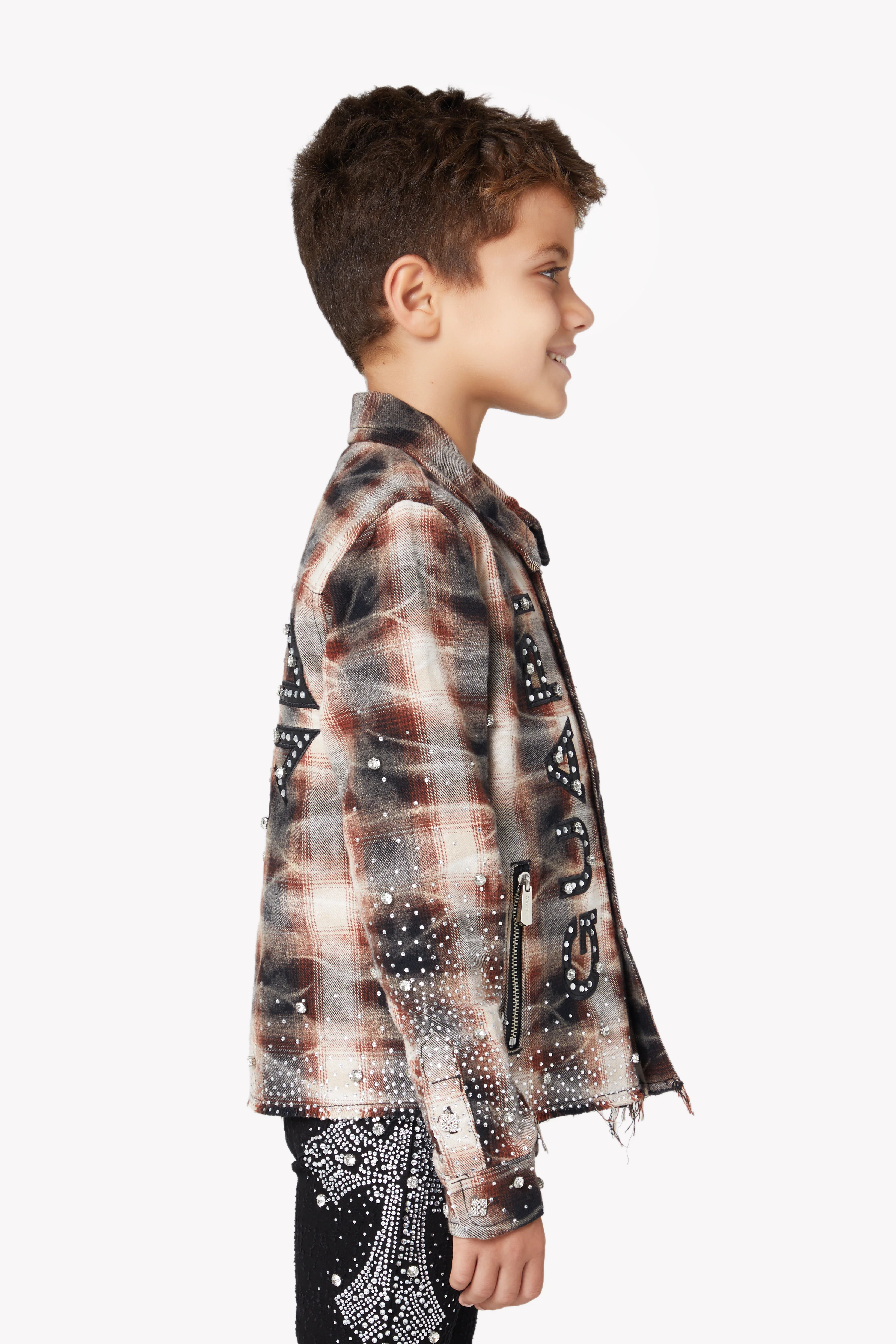 Mocha Rhinestone Kids Flannel - Image 4