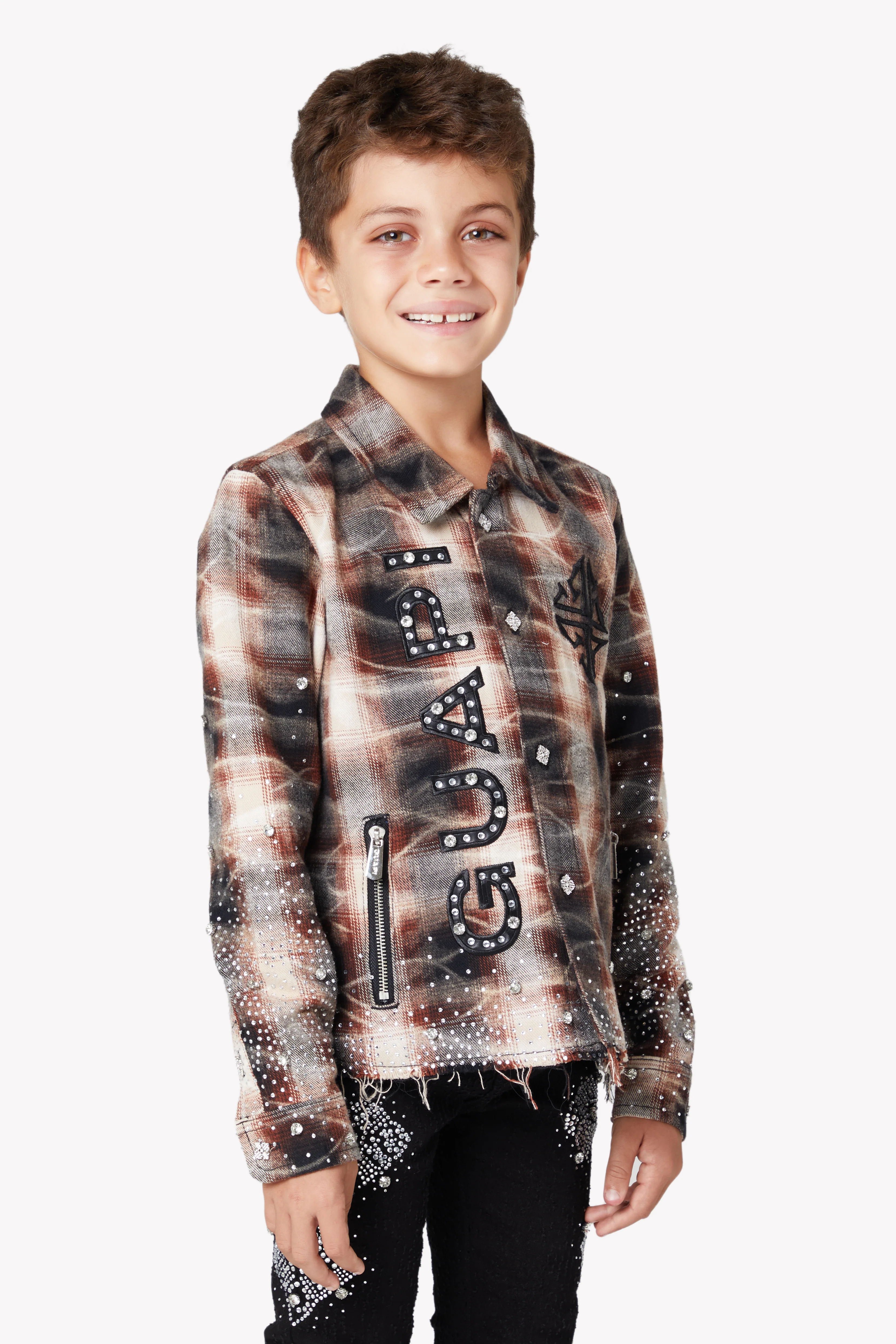 Mocha Rhinestone Kids Flannel - Image 5