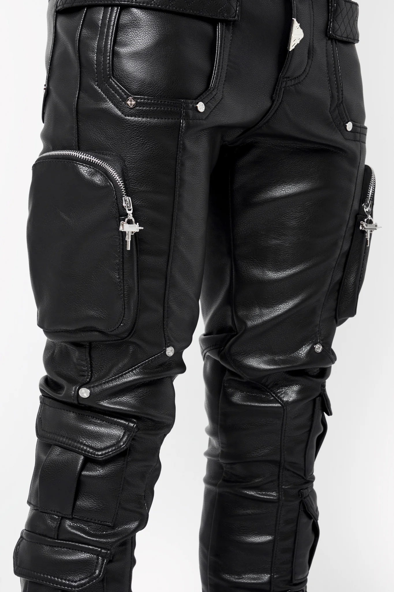 Obsidian Black Cargo Leather Pant - Image 6