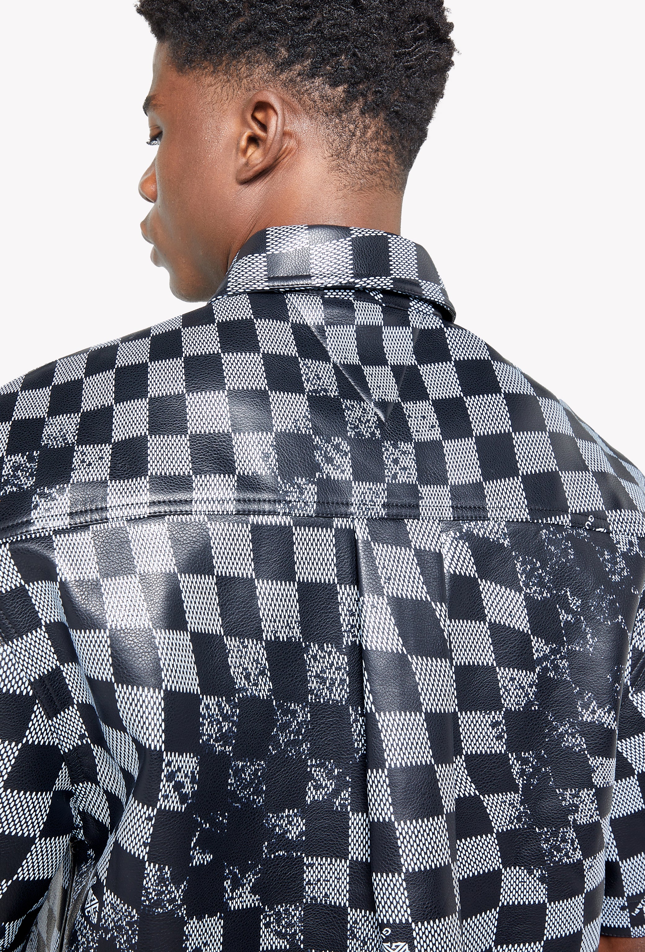 Obsidian Black Checkerboard  Leather Shirt - Image 10