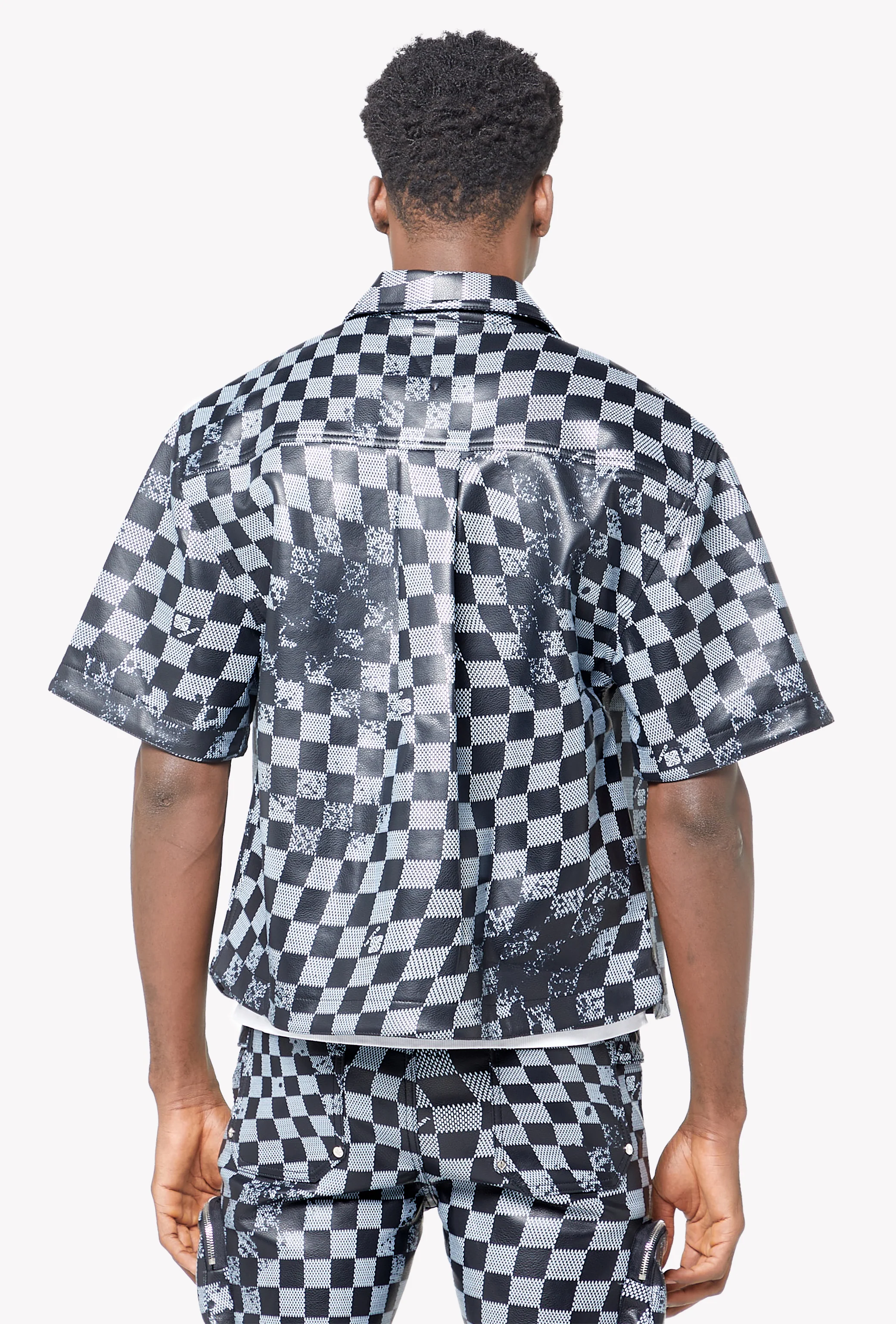 Obsidian Black Checkerboard  Leather Shirt - Image 3