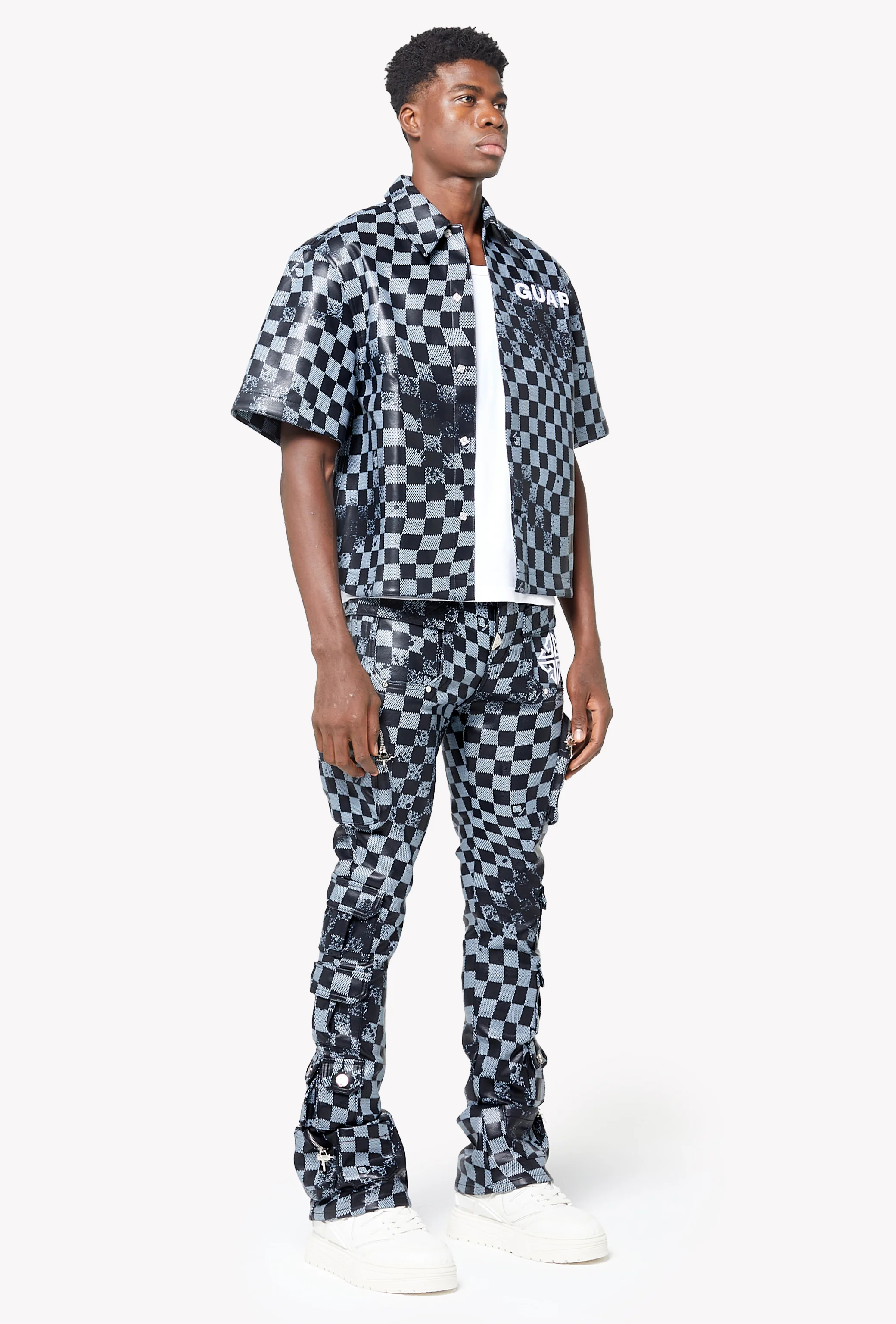 Obsidian Black Checkerboard  Leather Shirt - Image 6