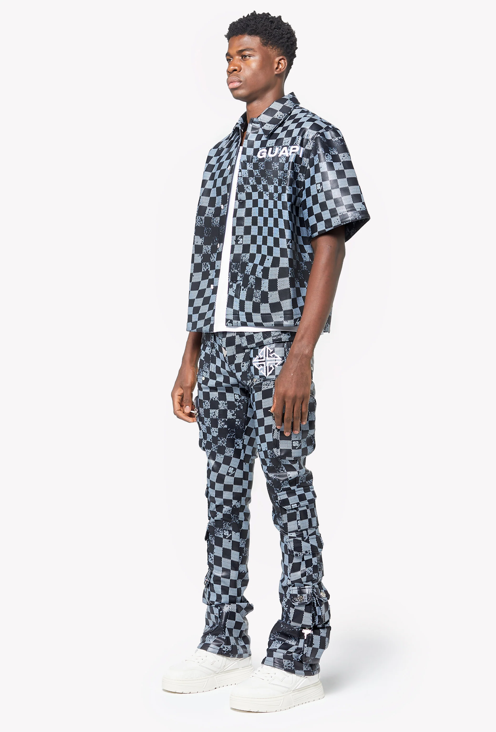 Obsidian Black Checkerboard  Leather Shirt - Image 8