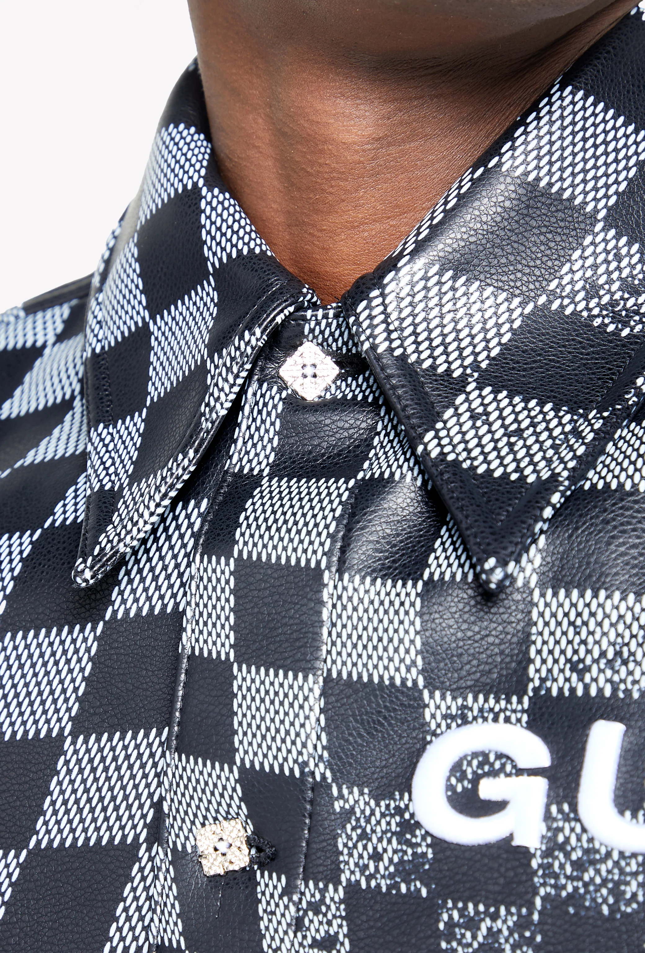 Obsidian Black Checkerboard  Leather Shirt - Image 9