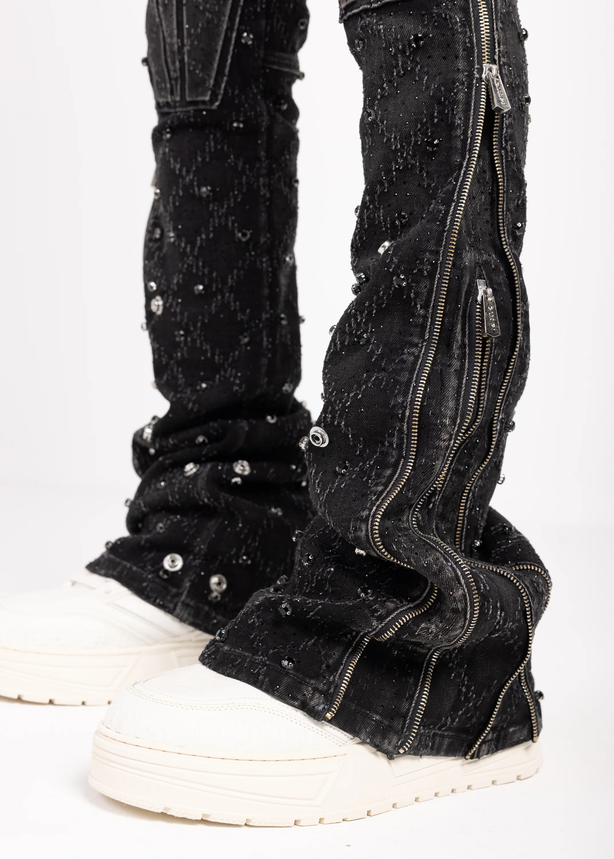 Obsidian Black Coffin Arc Embellished Denim - Image 13