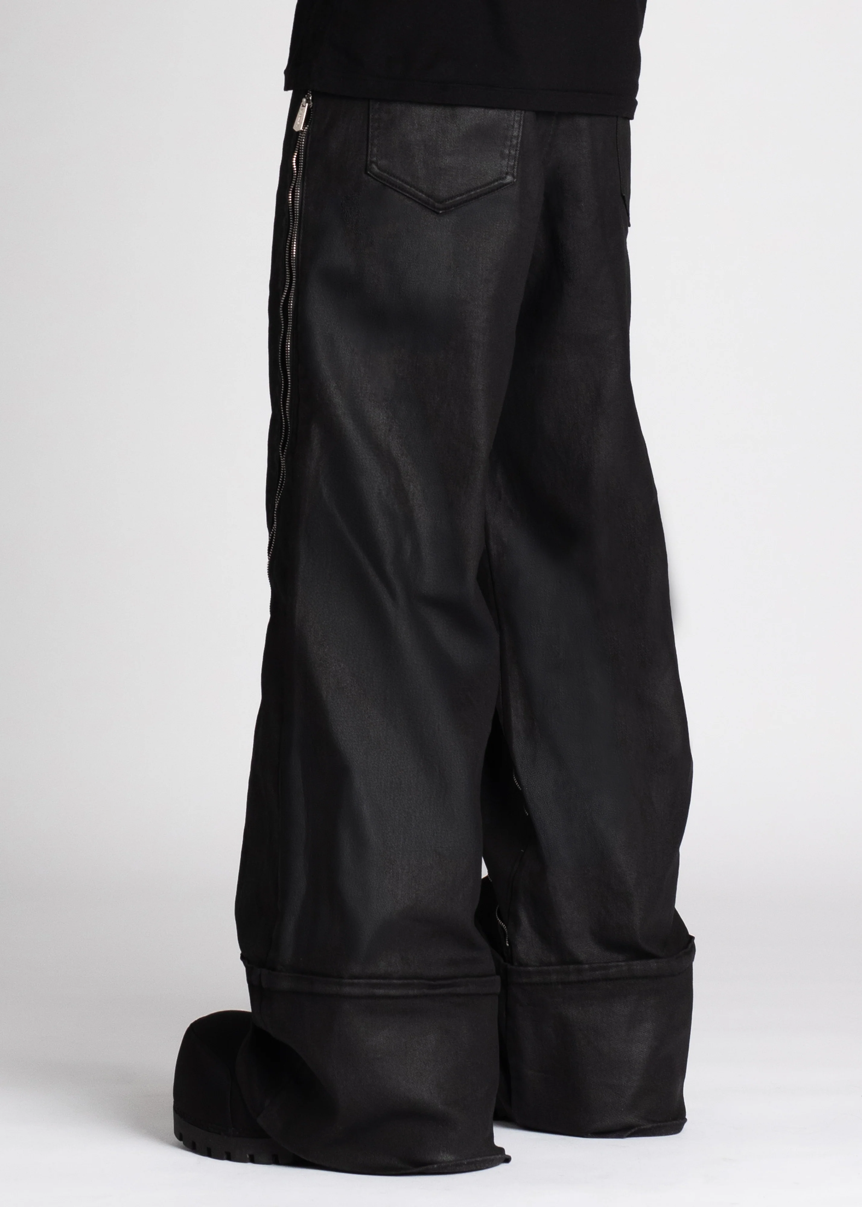 Obsidian Black Waxed Zipper Denim - Image 3