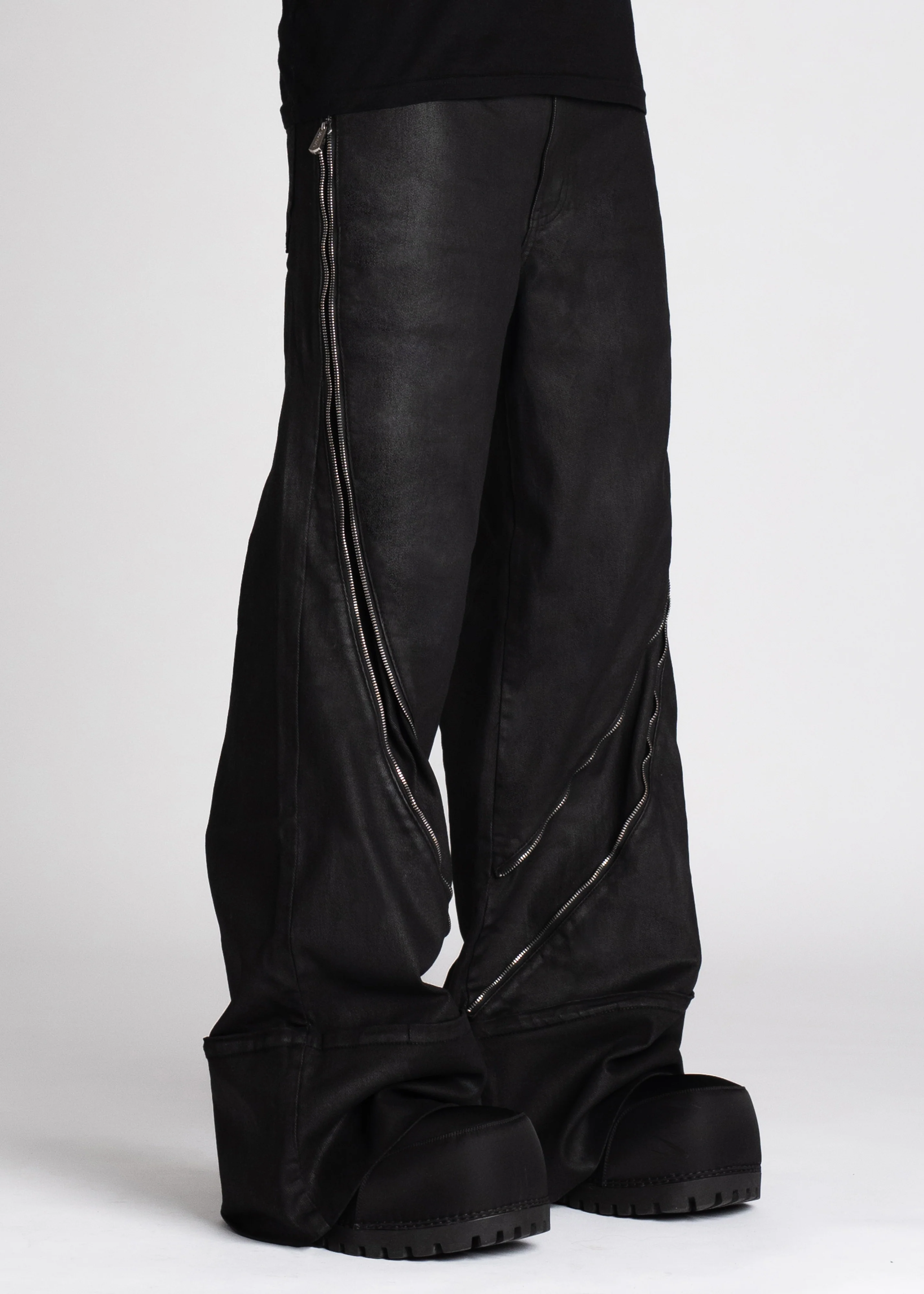 Obsidian Black Waxed Zipper Denim - Image 5