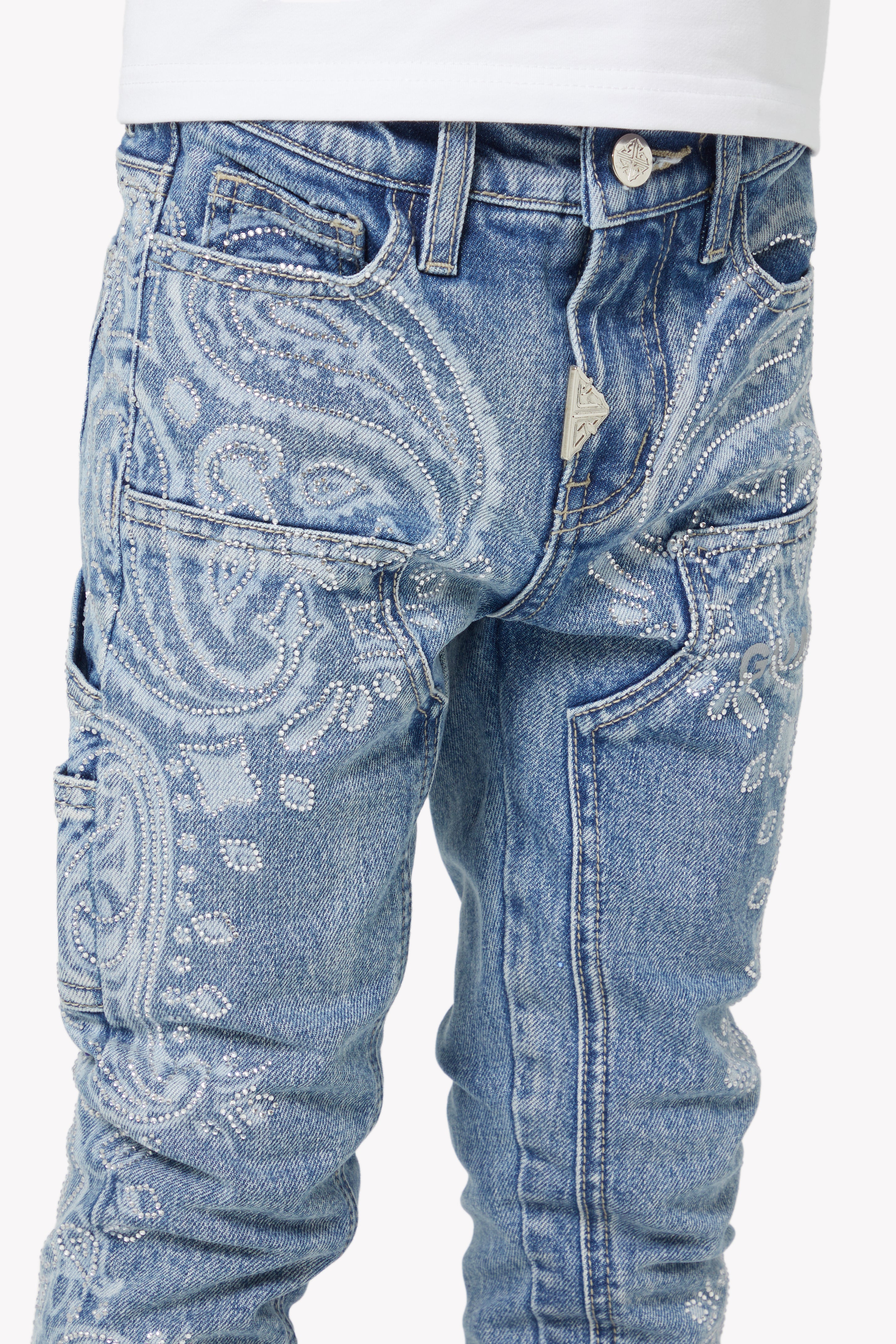 Vintage Blue Paisley Kids Denim - Image 7